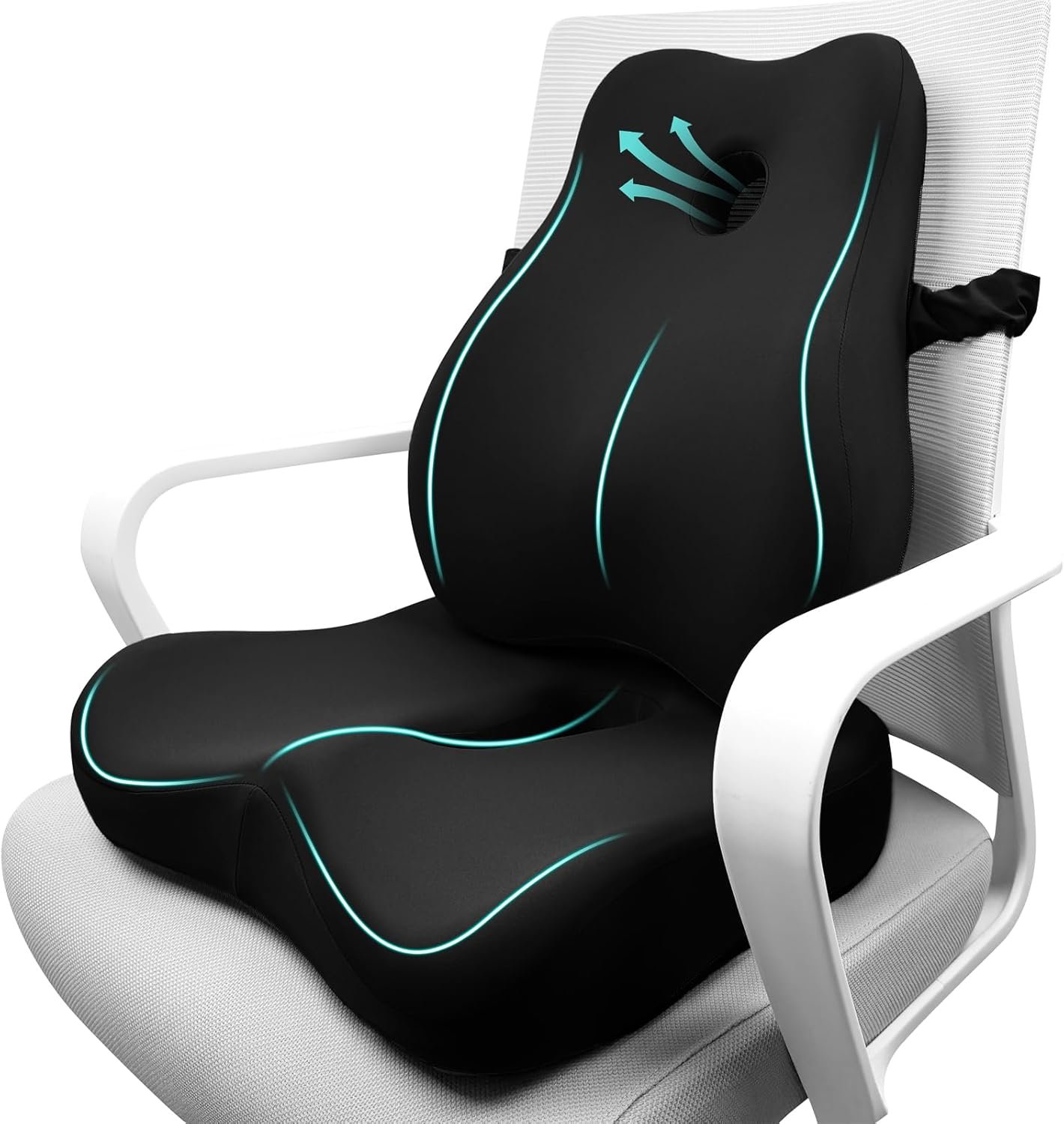 Seat Cushion & Lumbar Support Pillow for Office Chair,Memory Foam Chair Cushions for Tailbone Pain, Non-Slip Back Support for Desk,Gaming Chair,Wheelchair, Breathable & Machine Washable