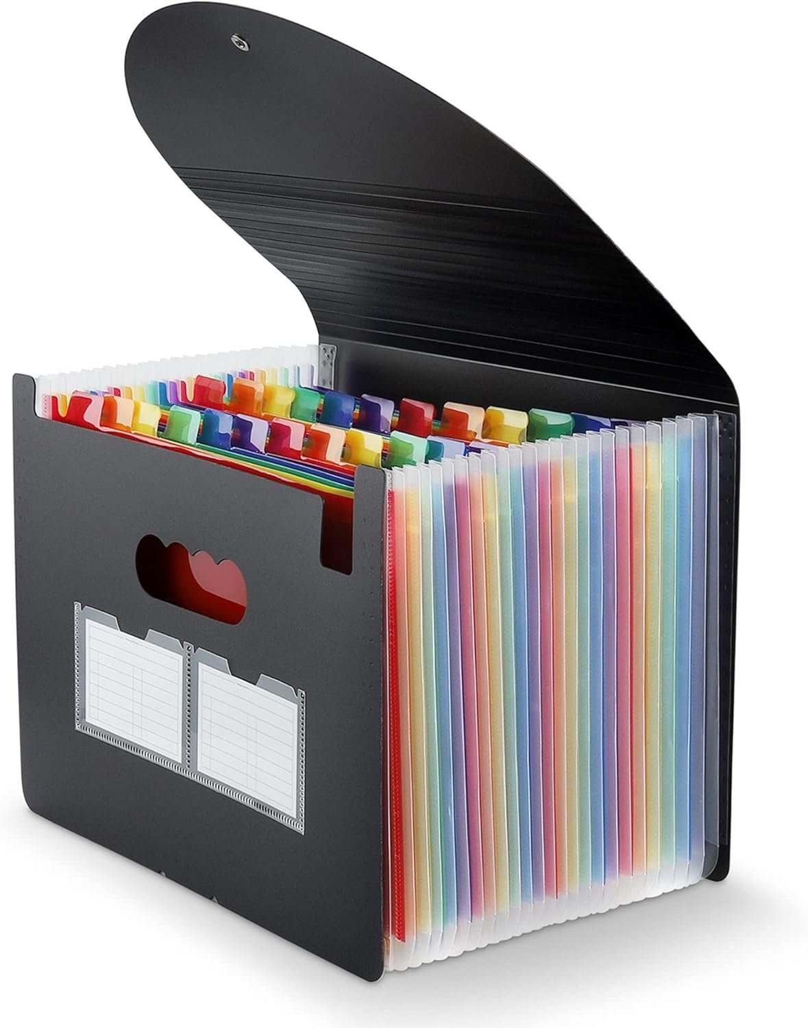 Expanding File Folder, 24 Pocket Accordion A4 Letter Size Portable Document Organizer with Colored Tabs, Expandable Bill Coupon Folder – Black