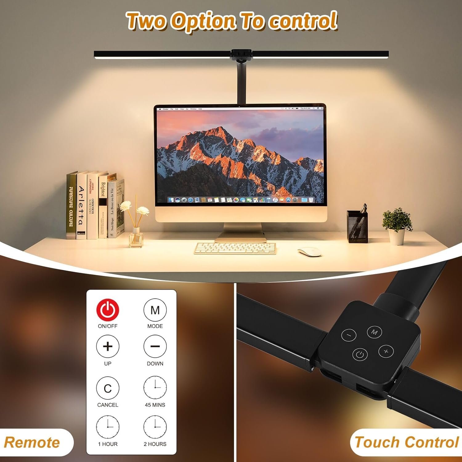 LED Desk Lamp for Office Dorm Home – Eye Caring Desk Light with Timer, Remote Control 24W Brightest Dual Screen Computer Monitor Gooseneck Dimmable Table lamp with Anti-Glare Cover Clamp