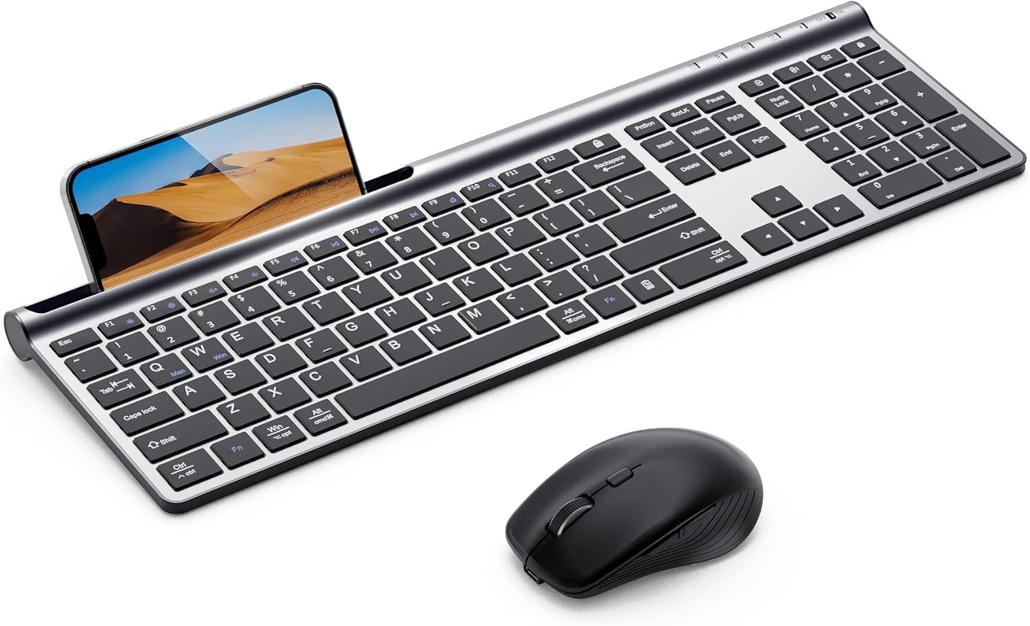 Samsers Wireless Keyboard and Mouse Combo, Ultra Slim Rechargeable Dual-Mode (Bluetooth 5.0×2 +2.4G) Silent Keyboard and Mouse Set, Multi-Device Full-Size Compact Design for MacOS/iOS/Android/Windows