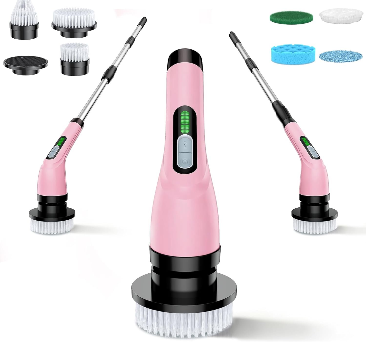 Electric Spin Scrubber – Cordless Bathroom Scrubber with 7 Brush Heads – Dual Speed IPX7 Waterproof Power Scrubber for Heavy-Duty Bathtub, Glass, Tile, and Car Cleaning (Pink)