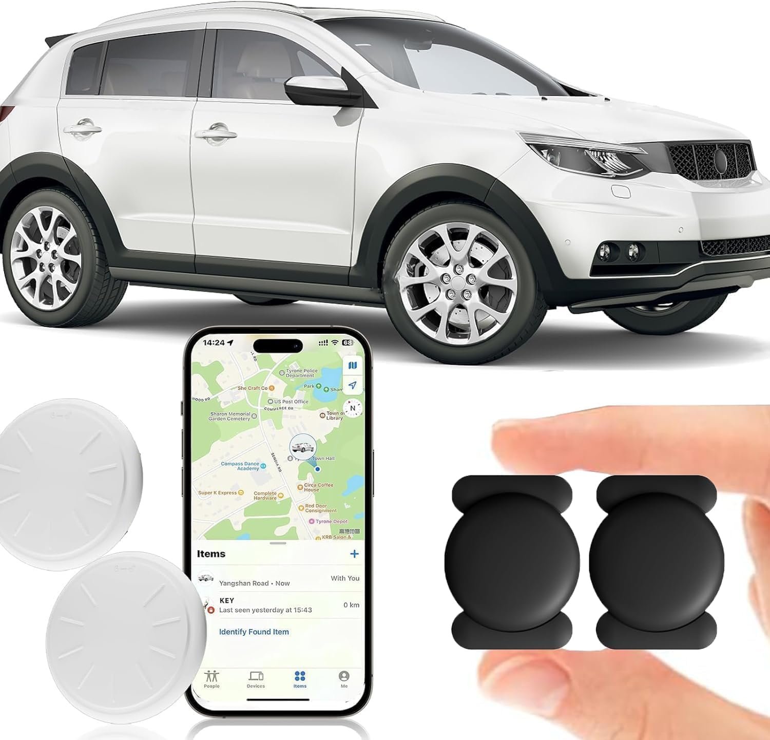 Tracker Device for Vehicles,2PCS Mini Hidden Car Tracker with Magnetic Case,No Monthly Fee Real Time GPS Car Tracker Works with Apple Find My (iOS Only) (Black,2PCS)