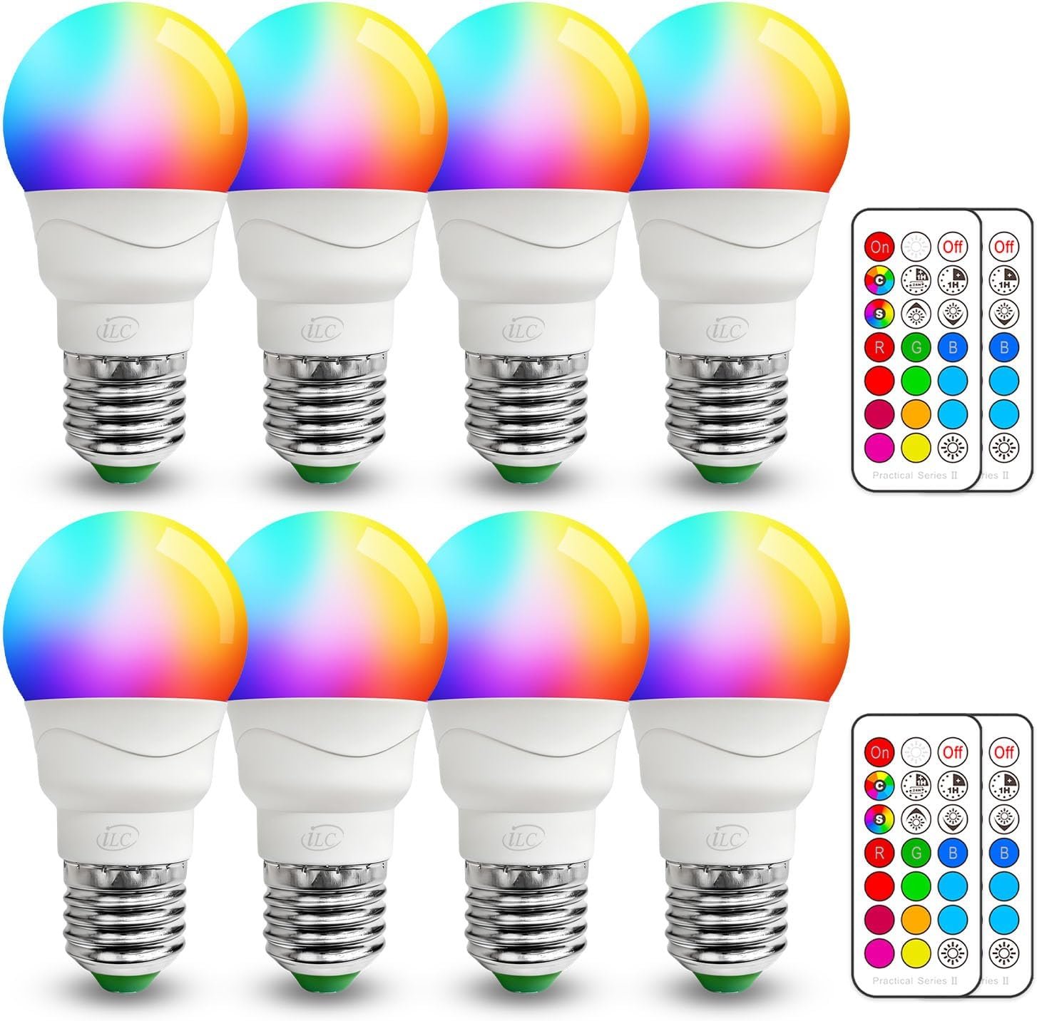 ILC RGB LED Light Bulb, Color Changing Light Bulb, 40W Equivalent, 450LM, 2700K Warm White 5W E26 Screw Base RGBW, 12 Color Choices – Timing Infrared Remote Control (8 Pack)