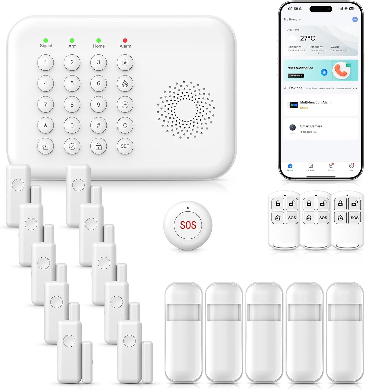 Alarm System for Home Security,20-Piece WiFi+4G Home Alarm DIY Kit,SOS Button,Window Alarms,Remotes,Motion Detectors,Phone App Control,Work with Alexa/Google,NO Monthly Fee for Apartment,Kids Safety