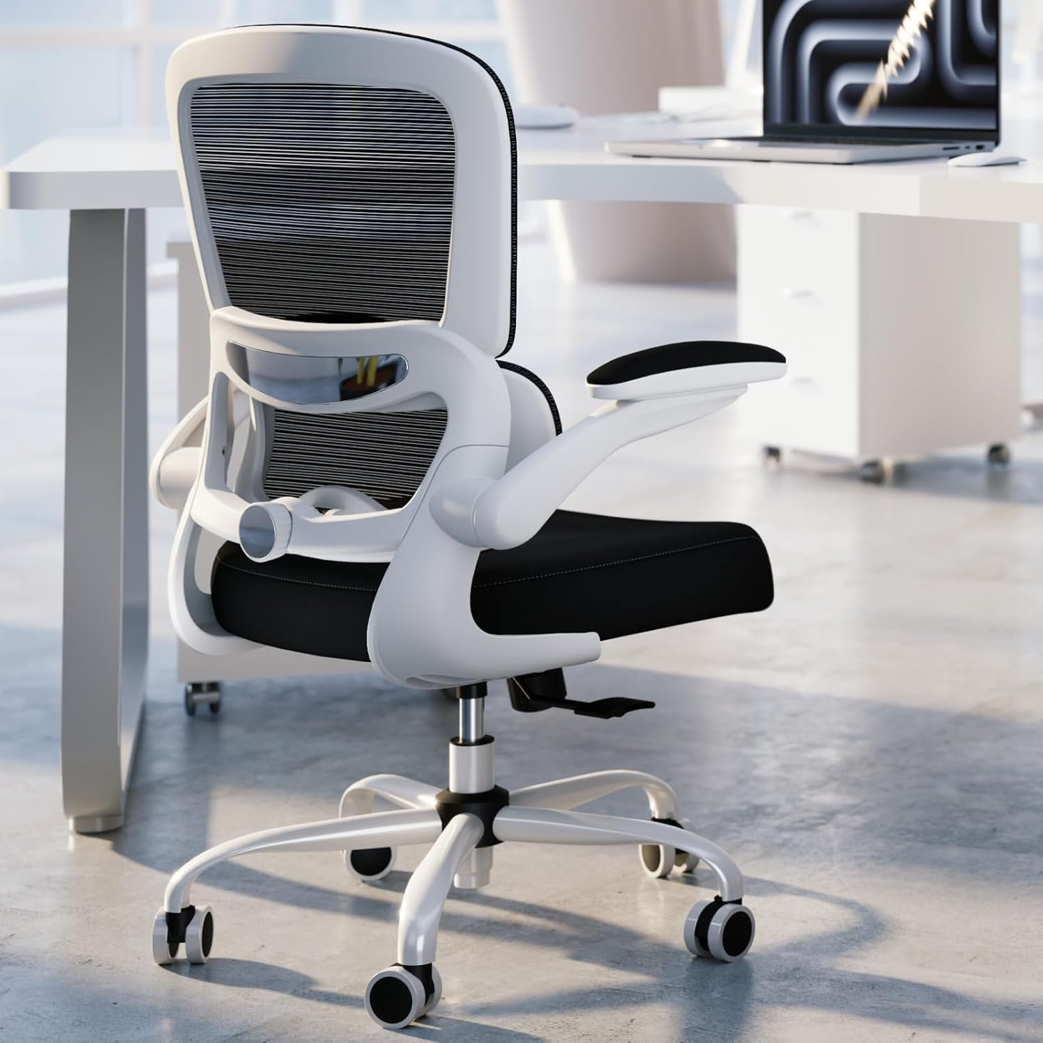 TRALT Office Chair – Ergonomic Desk Chair with Adjustable Lumbar Support, Mesh Computer Chair, Executive Chairs for Home Office Comfortable Lumbar Support (White+Black)