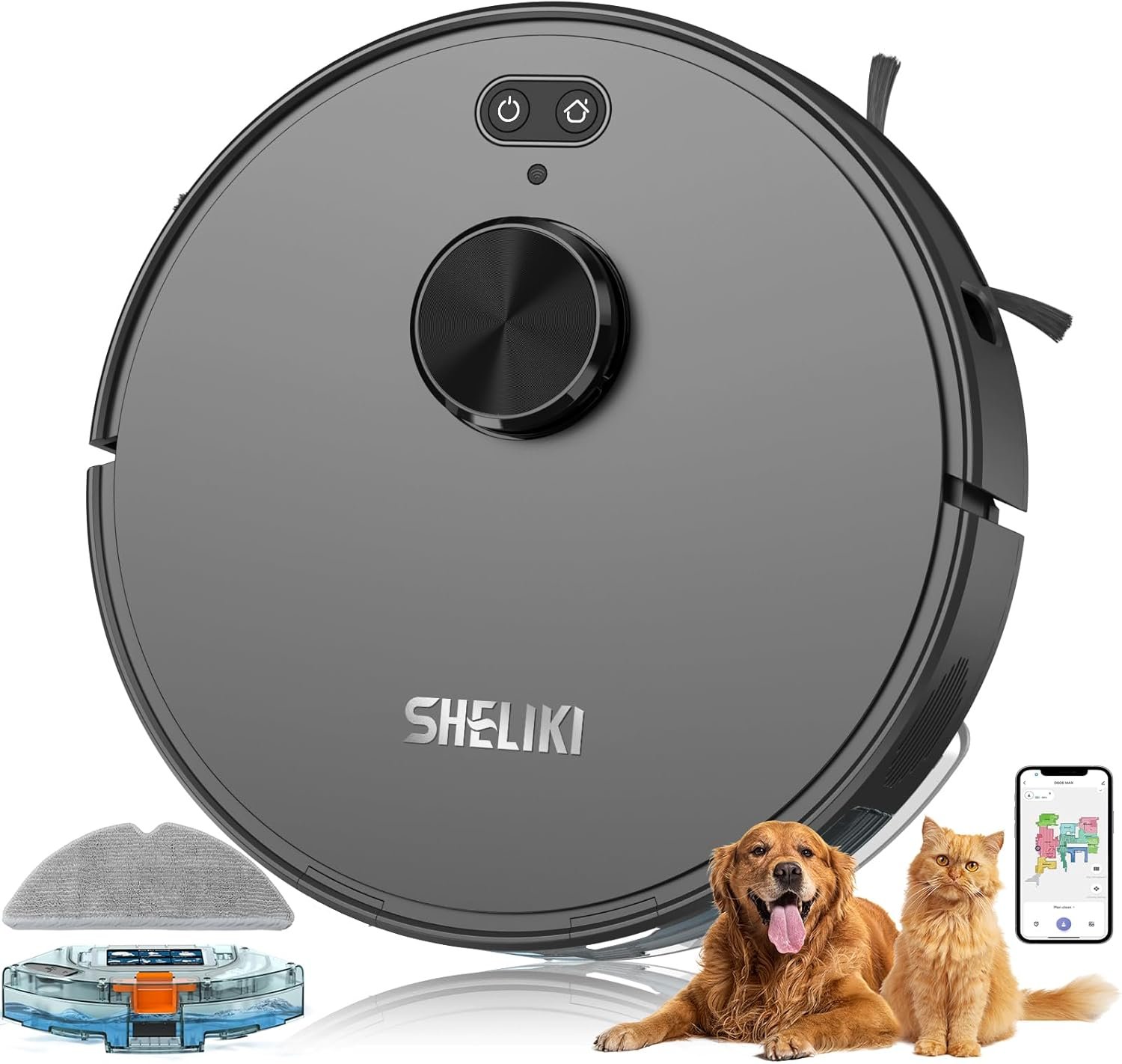 SHELIKI Robot Vacuum and Mop, Mapping Robotic Vacuums Cleaner with LiDAR Navigation Smart & Strong Suction, WiFi/App/Alexa/Voice Control, Obstacle Avoidance, for Home, Wood/Hard Floors, Pet Hair