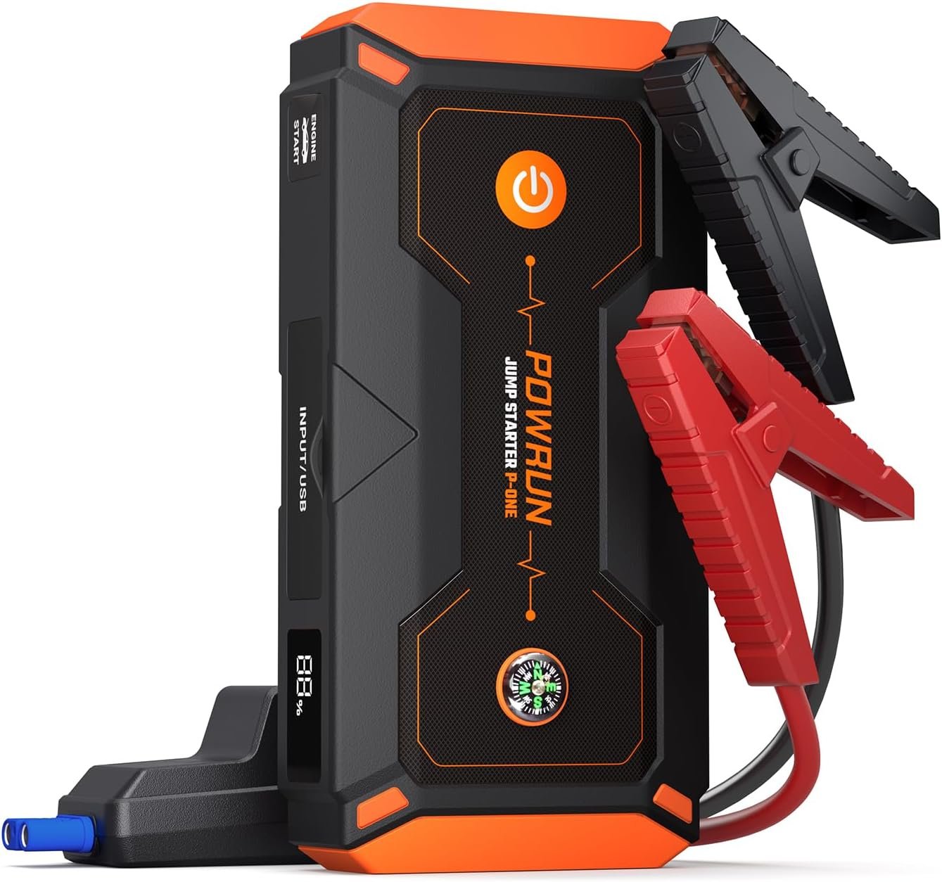 Powrun P-ONE Jump Starter, 2000A Portable Jump Box – Car Jump Starter Battery Pack for up to 8.0L Gas and 6.5L Diesel Engines, 12V Battery Jump Starter with Carry Case (Orange)