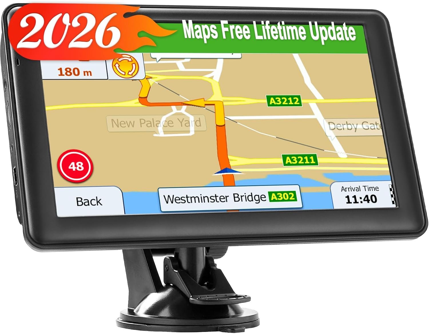 7”GPS Navigator for Truck Car with 2026 Maps Free Lifetime Updates, GPS Truck Drivers Commercial Trucker Navigation Systems with Voice Assist, Speed Limit Warnings, Driver Alerts