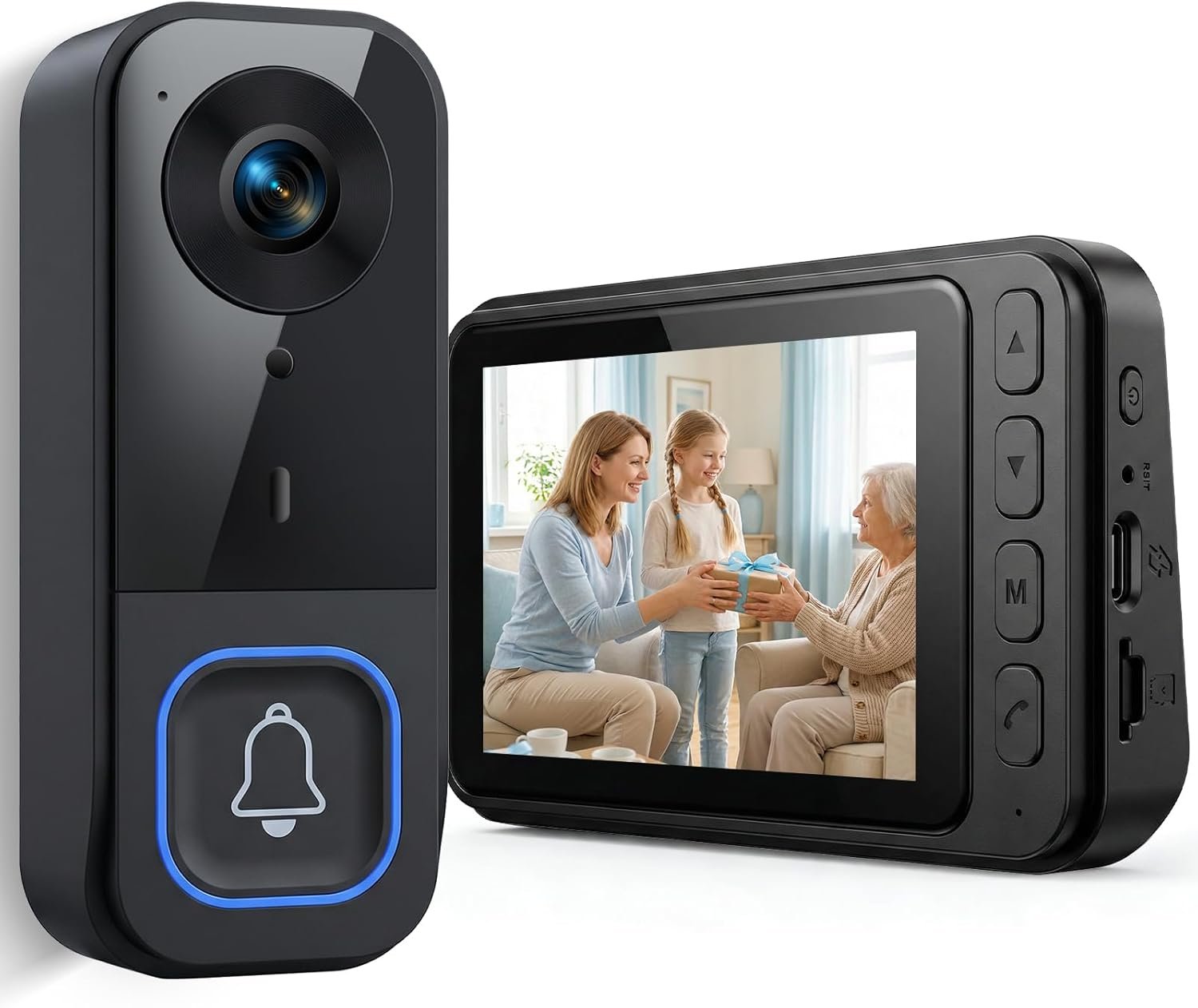 KEPEAK Doorbell Camera Wireless, Video Door Bell Camera with Monitor for Home, 2-Way Audio, Infrared Night Vision, No WiFi Connection and APP Required, No Subscription