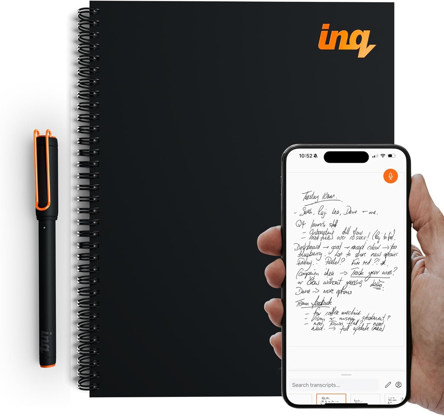 inq Smart Writing Set – Converts Handwriting to Text – Real Ink on Real Paper – AI Note Taking, Voice Recording and Transcription, For iPhone and Android – Smart Pen & Notebook (Letter Size)