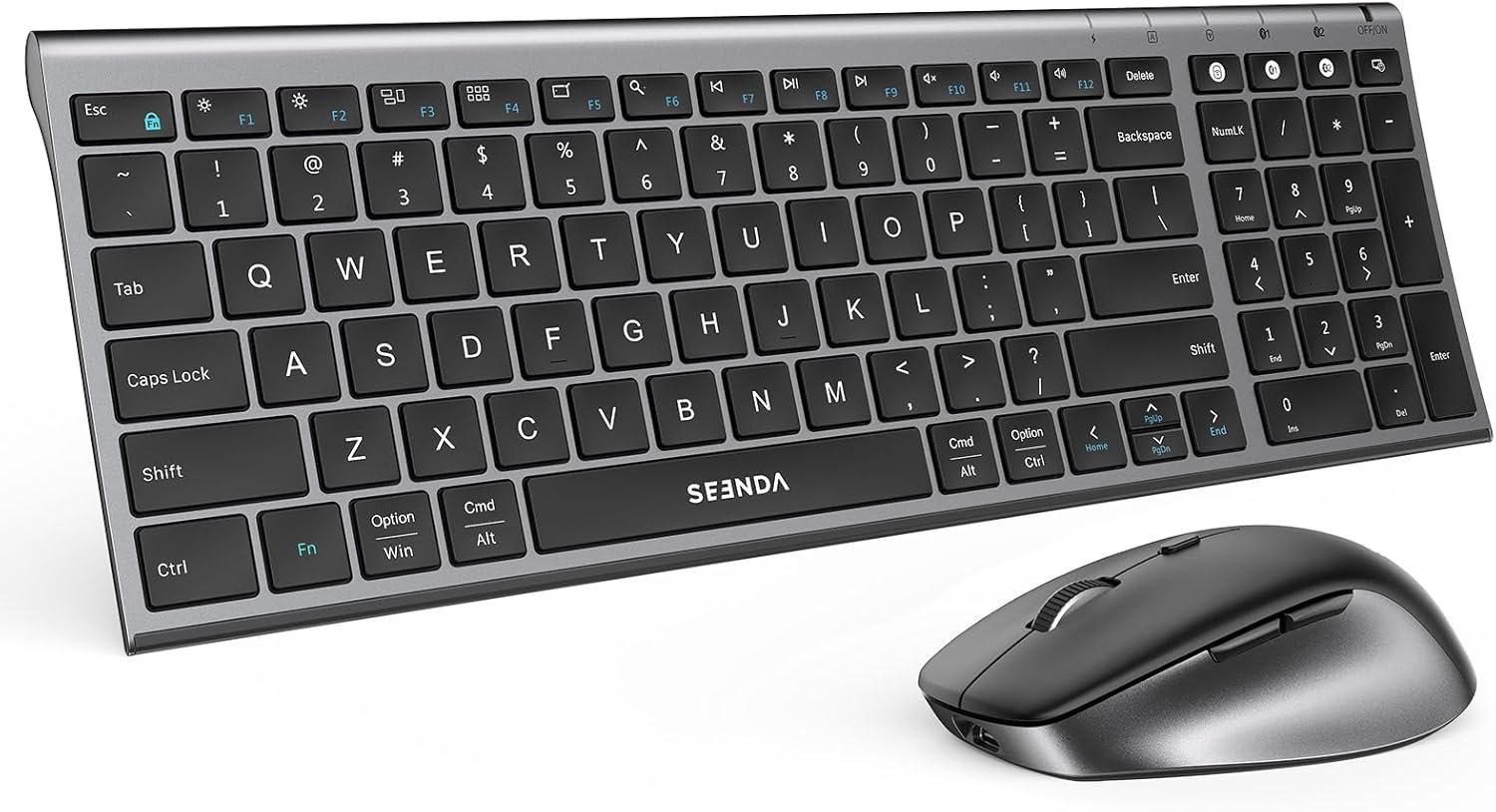 seenda Wireless Bluetooth Keyboard Mouse Combo, COE401 Rechargeable Silent Keyboard Mouse Compact Slim, 3 Multi-Device Connection, Compatible for Windows/Mac PC Laptop MacBook iPad