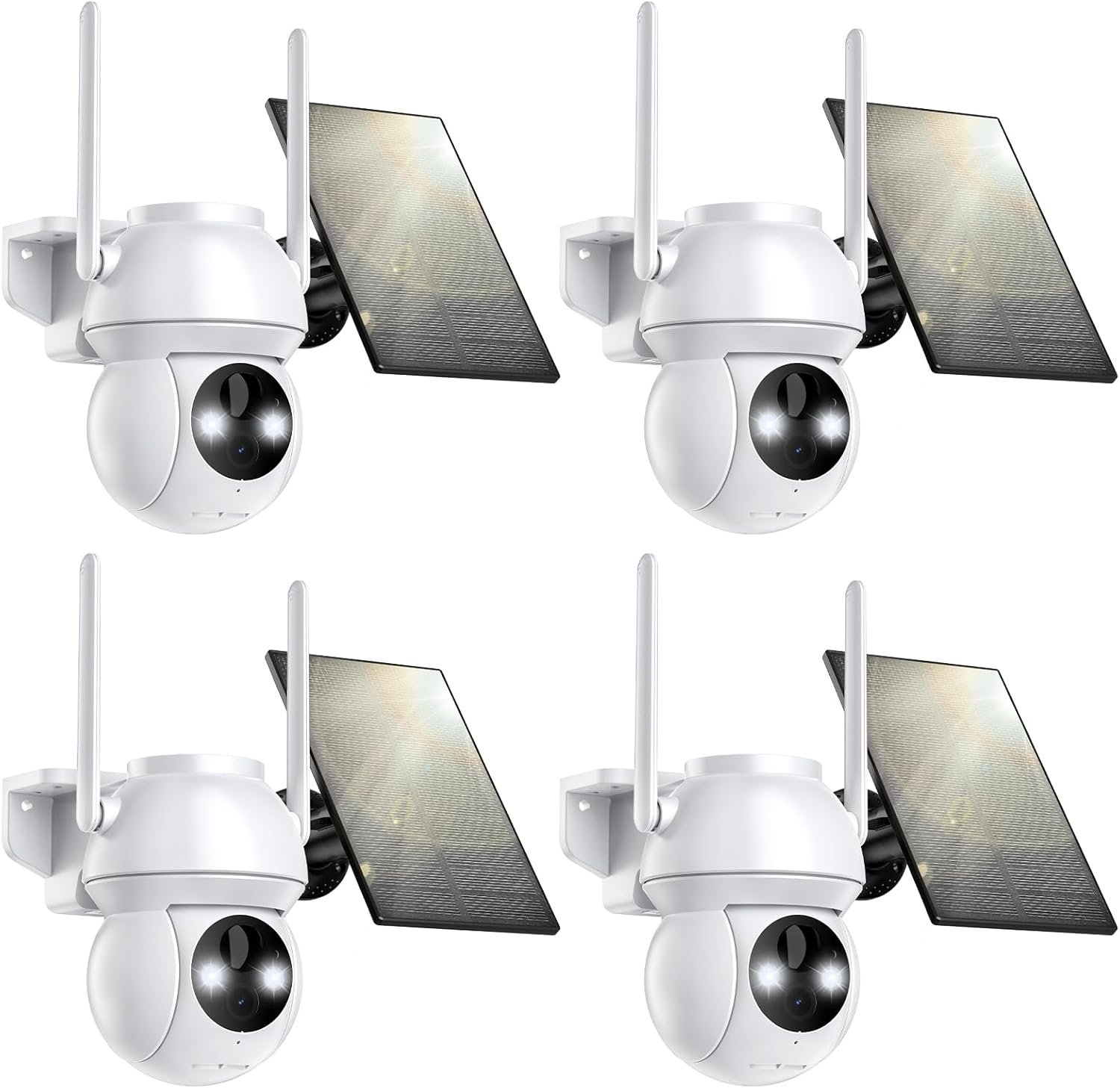 Solar Security Camera Wireless Outdoor, 2K HD Color Night Vision Home Security Camera System with 360° View Battery Powered Spotlight & Siren WiFi Camera Outdoor Motion Sensor and 2-Way Audio 4 Pack