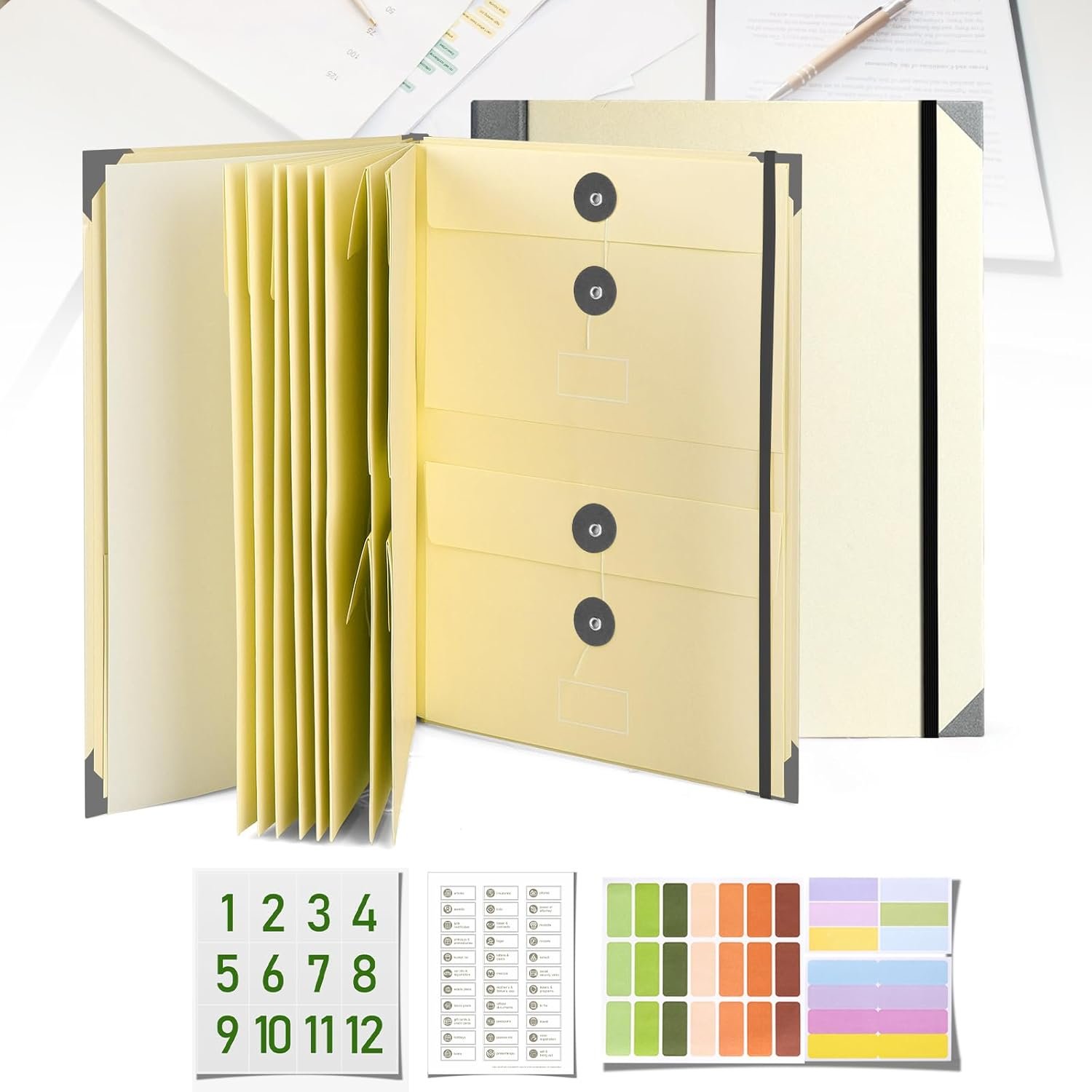 Document Organizer, File Folder with Labels and Pockets, Expanding Storage Folder for Important Papers, Emergency Binder, Birth Certificates and Letters, Ideal for Home Files Organization(Yellow)