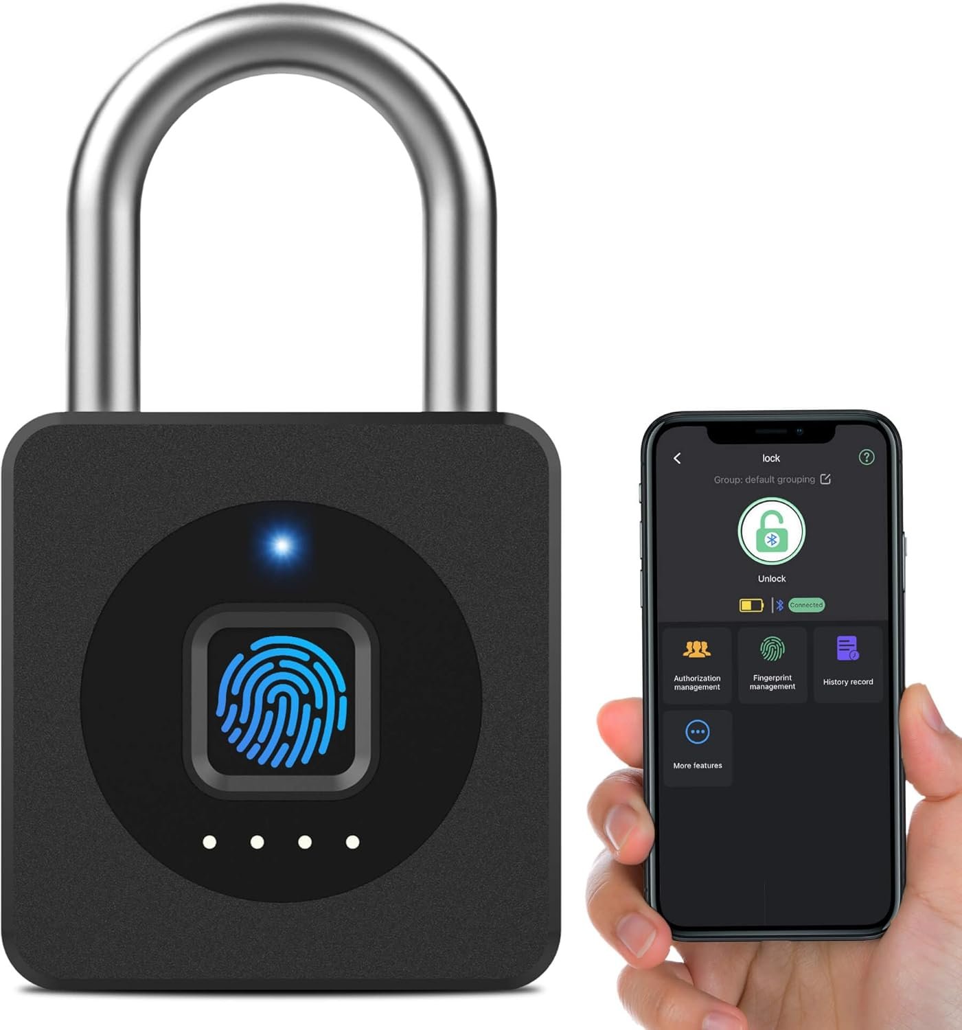 eLinkSmart Fingerprint Gym Locker Lock, Keyless Biometric Padlock, Weatherproof Electronic Digital Bluetooth App Smart Combination Pad Lock for Outdoor Fence Gate Storage Unit Pool Shed – Black