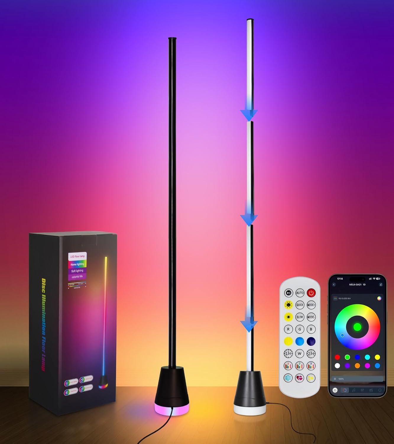 Corner Floor Lamp, Smart RGB LED Corner Lamp with App and Remote Control, 16 Million Colors & 68+ Scene, Music Sync, Timer Setting,Ideal Standing Lamp for Living Rooms,Bedrooms,Gaming Rooms