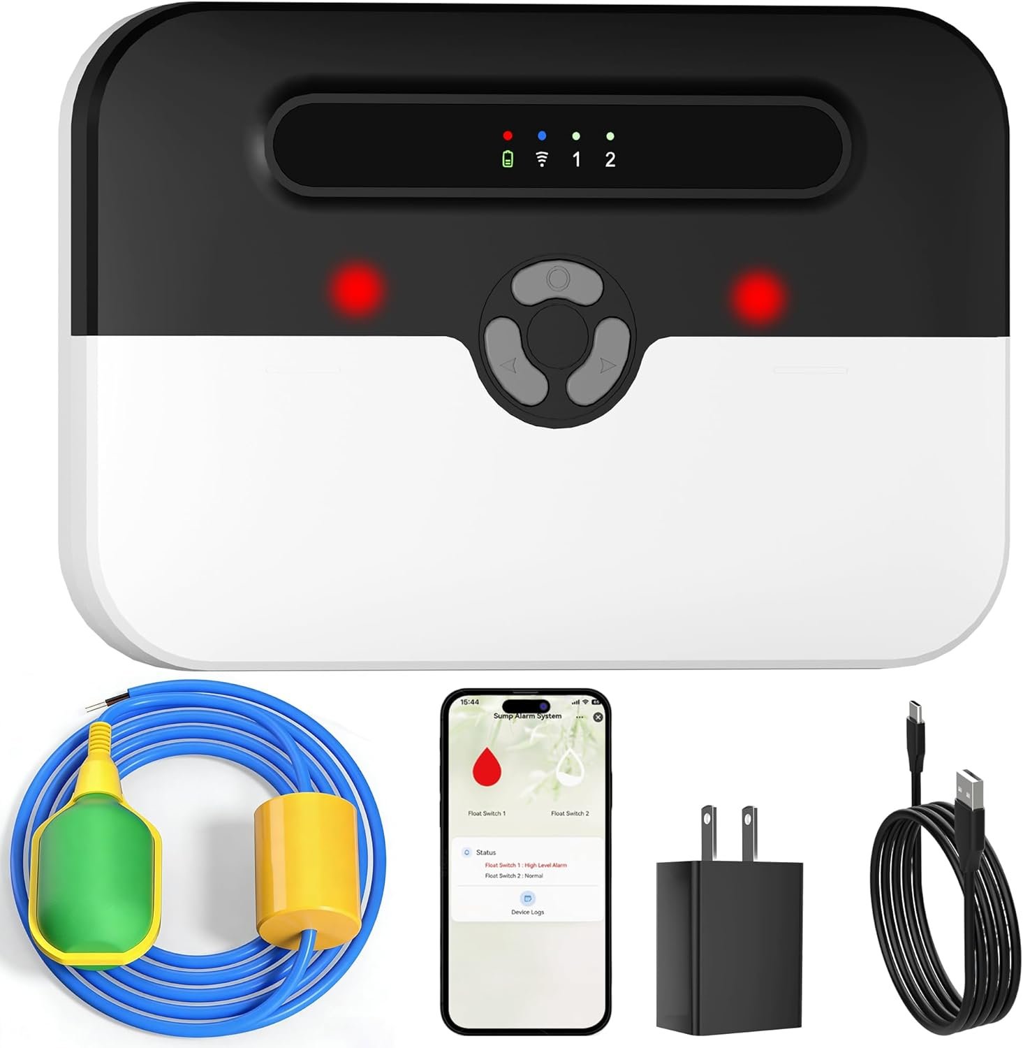 Smart WiFi Sump Pump Alarm with Phone Alert, High/Low Water Level Monitor, Water Leak Detector with Backup Battery, 110dB Siren, LED Flash & 10ft Float Switch for Basement Septic Tank(Z7Pro)