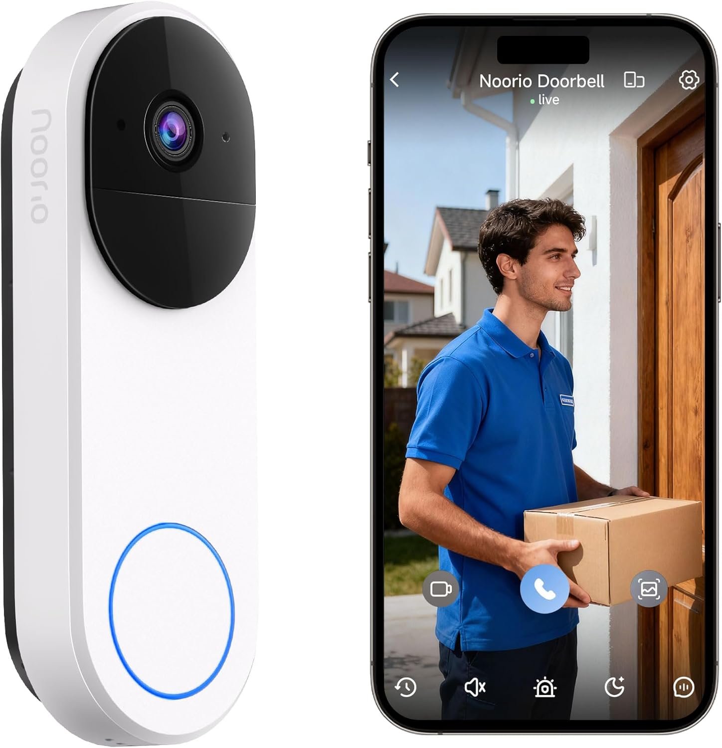 Noorio Wireless Doorbell Camera with Rechargeable Battery, 2K+ Resolution, 2-Way Audio, Color Night Vision, AI Motion Detection, Smart Video Doorbell Compatible with Alexa, D110