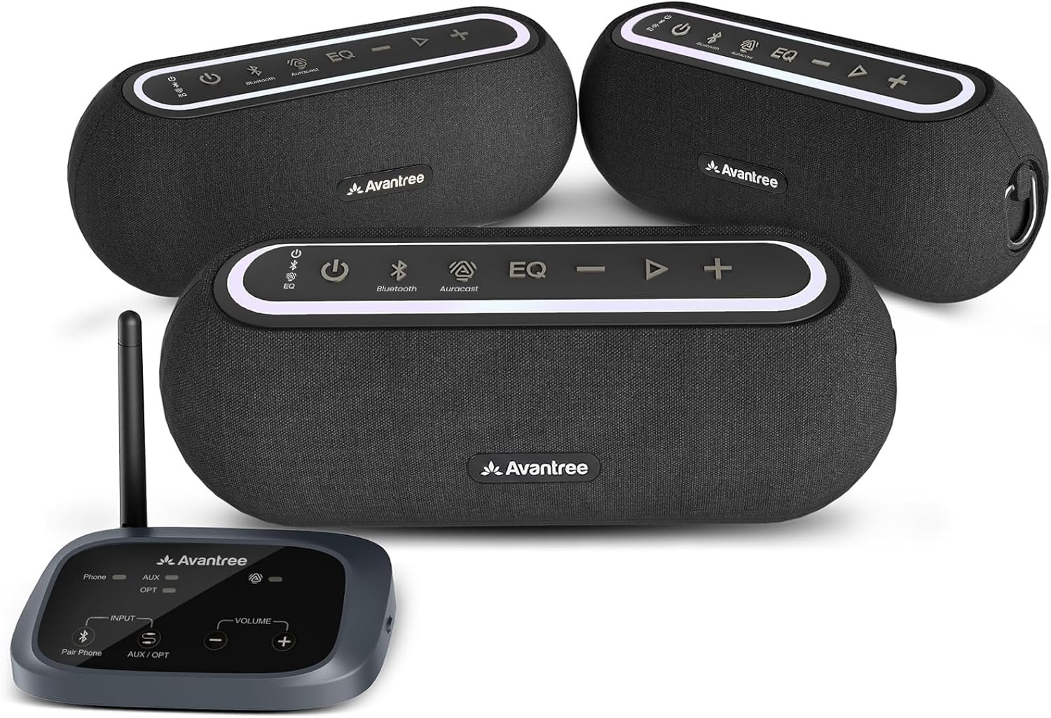 Avantree Harmony A2 – Wireless Auracast Speaker System for Whole-Home Background Audio, Expandable Setup, One-Button Control, Bluetooth/Optical/AUX Input, for Home, Stores & Small Venues