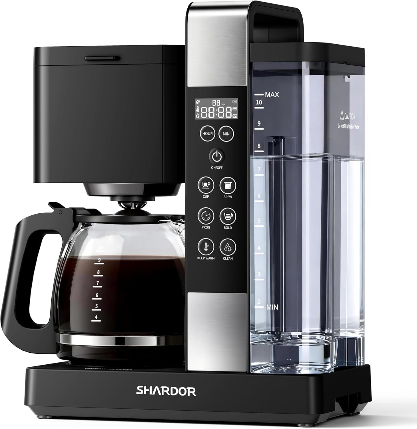 SHARDOR 10-Cup Coffee Maker, Programmable Drip Coffee Machine with 2–10 Cup Setting, Adjustable Keep-Warm Control, Removable 50oz Water Tank, Brew Strength Control & Brew Pause, Black