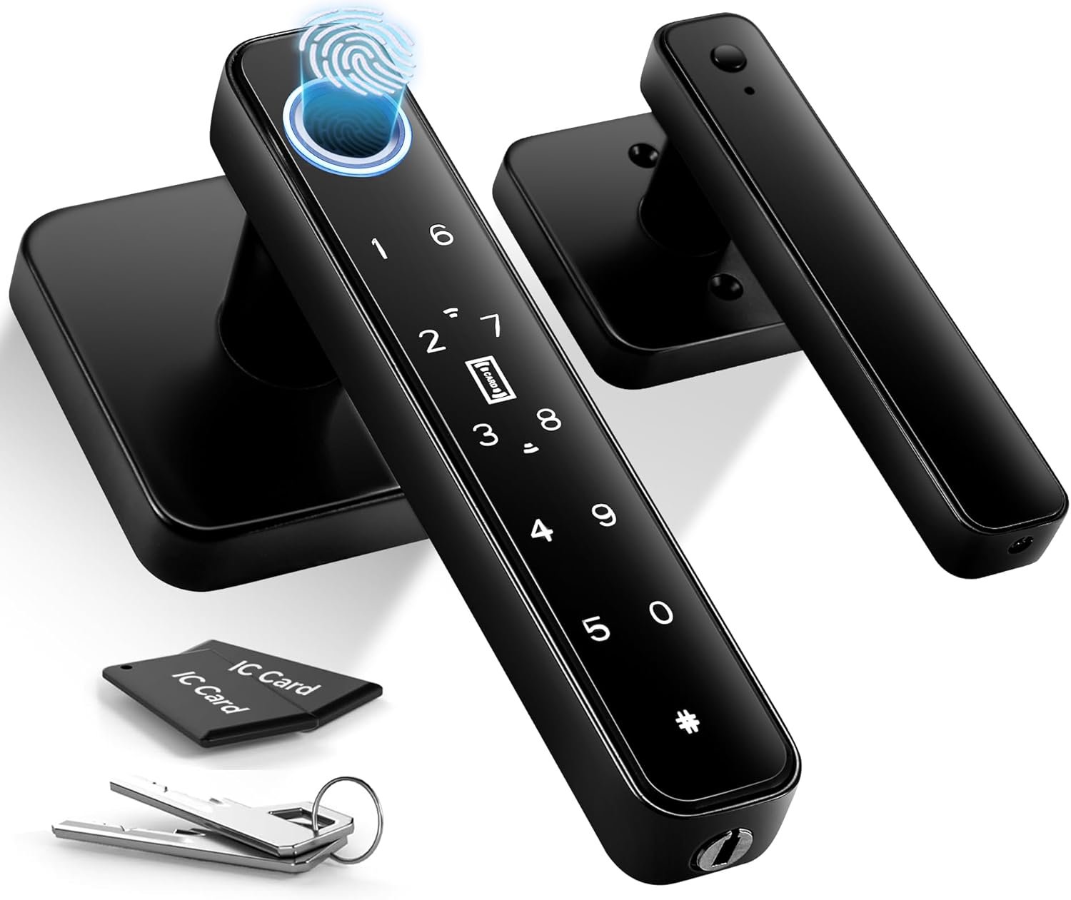 【WiFi-Free】 4-in-1 Smart Fingerprint Door Knob Lock(Fingerprint/Code/IC Card/Key), No App Required, Door Locks for Bedrooms & Offices, Biometric Thumbprint Door Knobs with Code & Keypad, Auto Lock