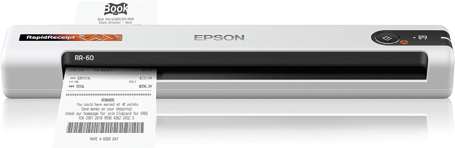 Epson RapidReceipt RR-60 Mobile Tax Receipt and Color Document Scanner with Complimentary Data Management Software for PC & Mac