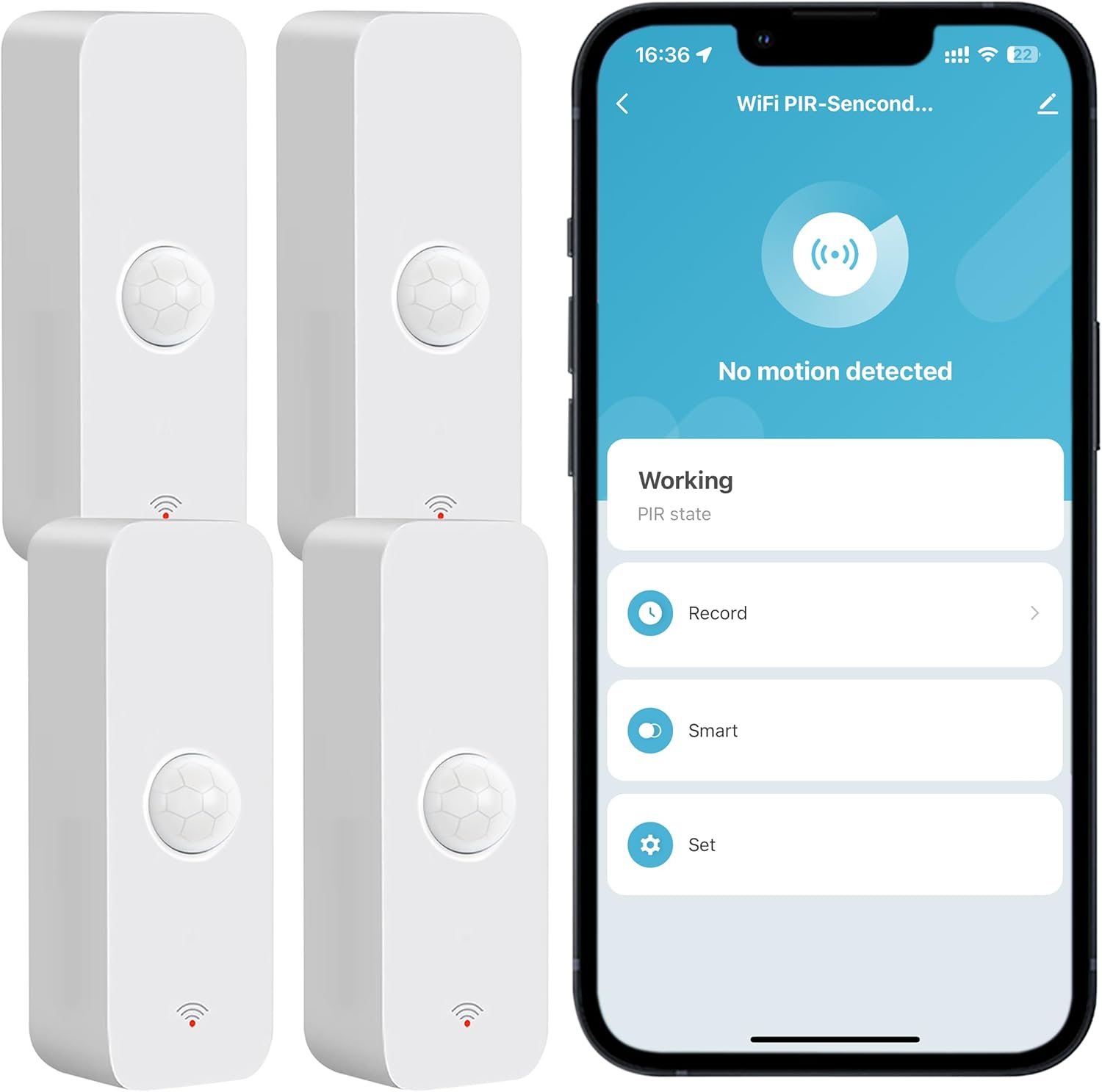 WiFi Motion Sensor: Smart Motion Detector with App Alerts, Wireless Contact Sensor for Smart Home Automation, Compatible with Alexa Echo (4 Pack)