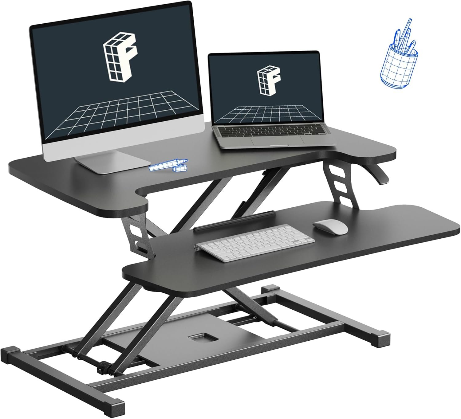 FLEXISPOT Standing Desk Converter 28″ Wide Height Adjustable Sit Stand Riser, Small Size Desktop Workstation with Keyboard Tray for Home and Office, Black