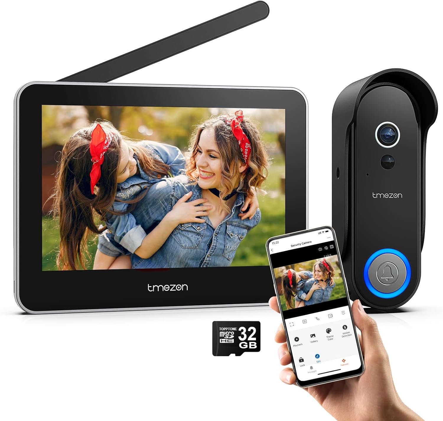 Tmezon Wireless Video Doorbell with Camera and Monitor WiFi Doorbell Intercom System, 1080P Camera with Monitor, Video Door Phone 7”Touch Screen, Motion Detection, No Monthly Fees, Tuya APP 2.4G/5G