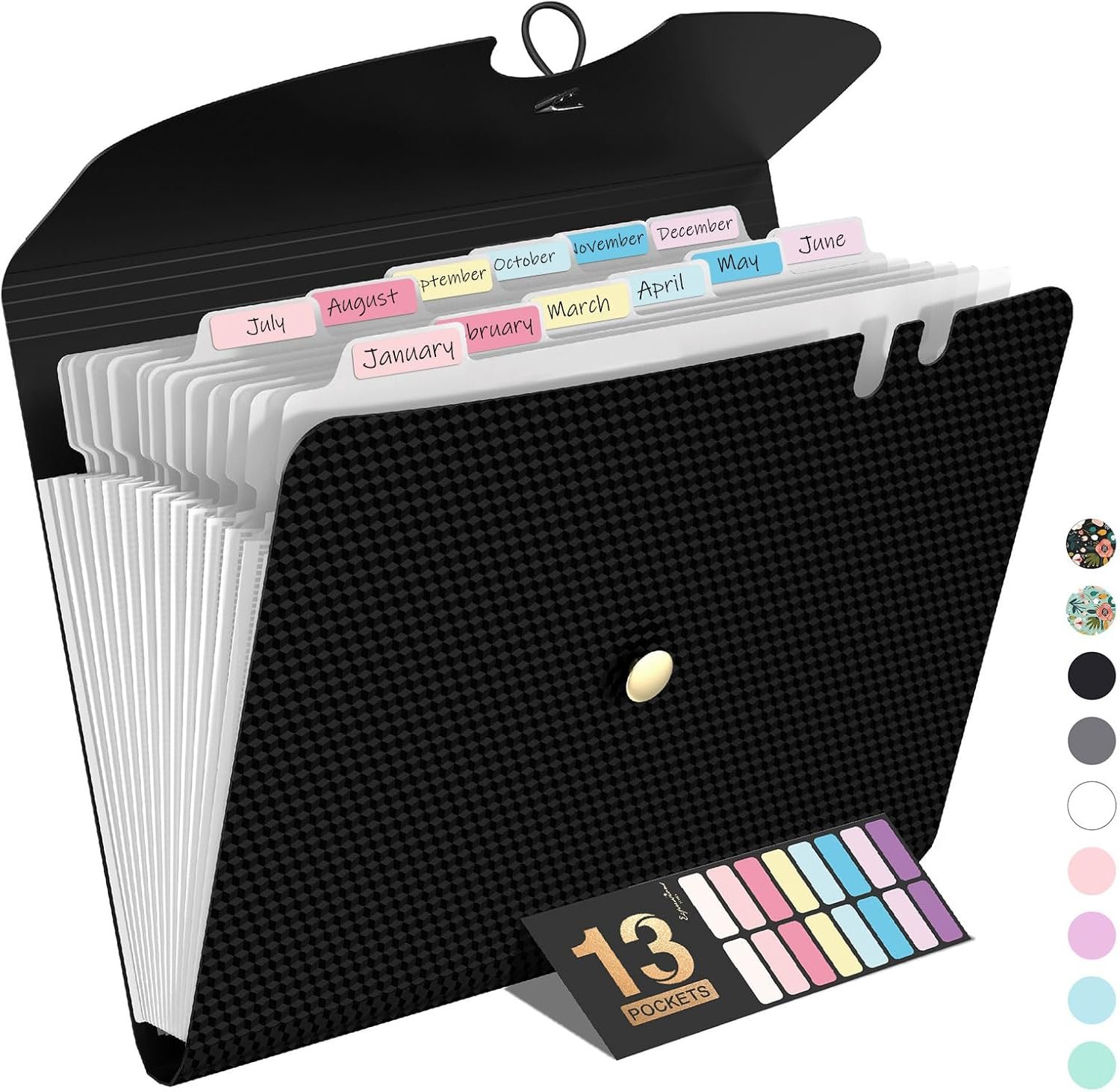 Sooez Expanding File Folder, 13 Pocket Accordion File Organizer, Monthly Expandable File Folder for Documents with Labels, Portable Bill Receipt Organizer for School Office Supplies, Letter A4 Size