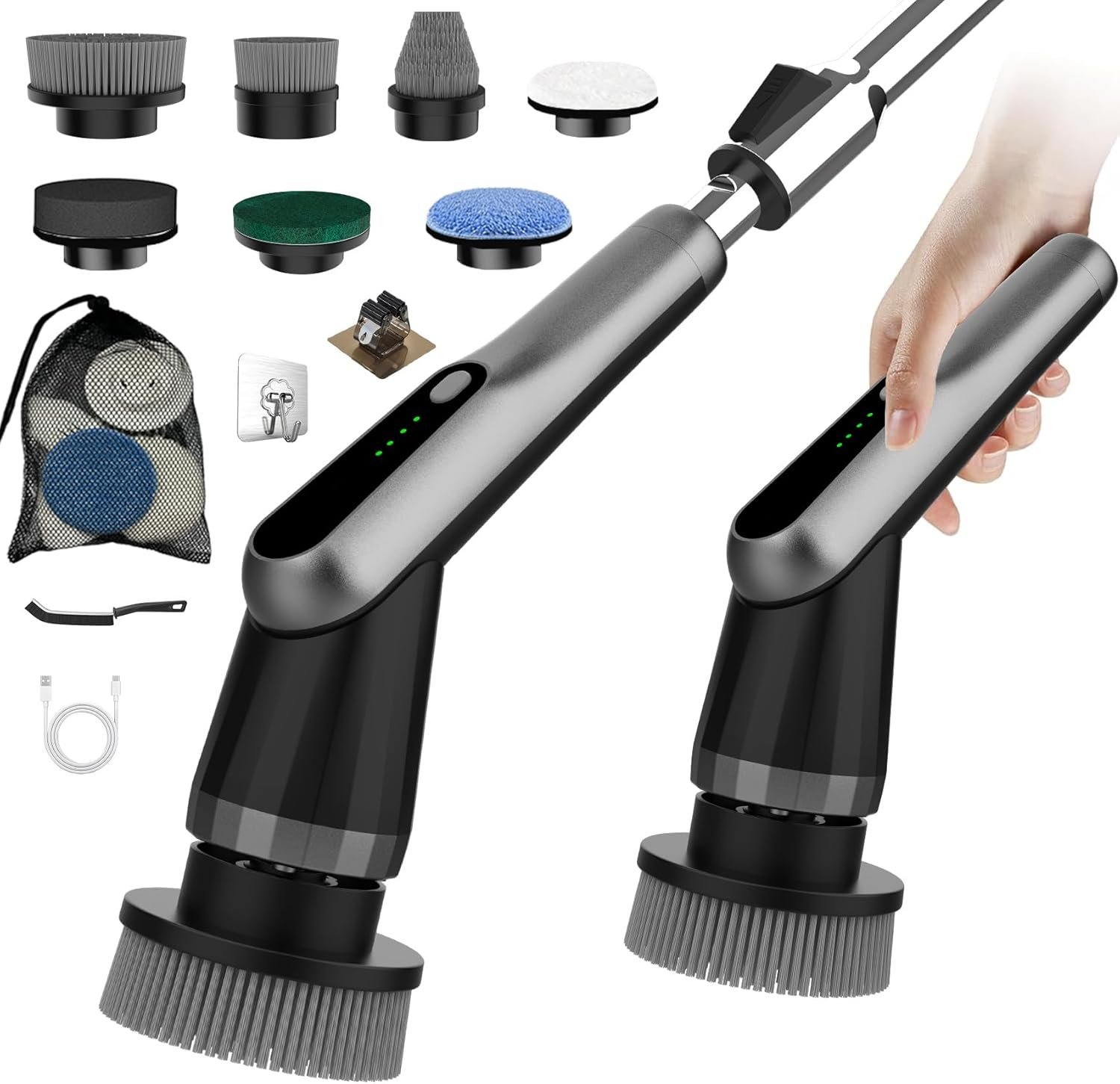 WKY-Electric Spin Scrubber – Upgraded 12-in-1 IPX7 Waterproof Shower Scrubber, Retractable Handle & 2-Speed for Toilet, Bathroom, Bathtub, Tile Floors