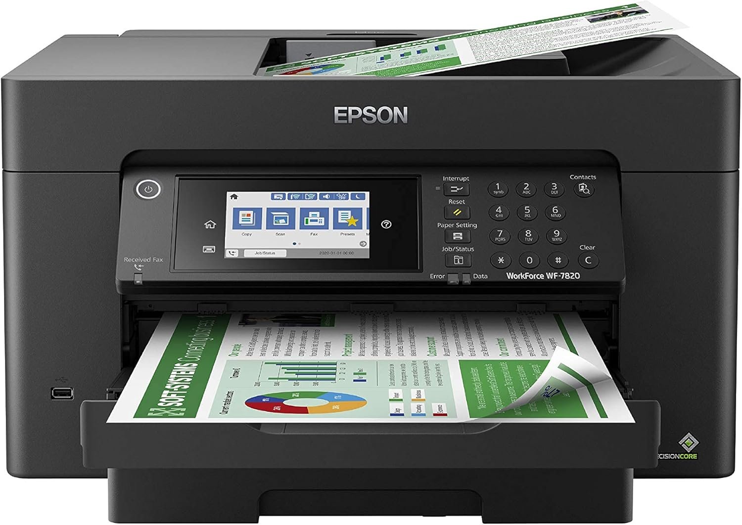 Epson Workforce Pro WF-7820 Wireless All-in-One Wide-Format Printer, Auto 2-Sided Print 13″ x 19″ Copy, Scan & Fax, 50-Page ADF, 250-sheet Paper Capacity, Works with Alexa – Black
