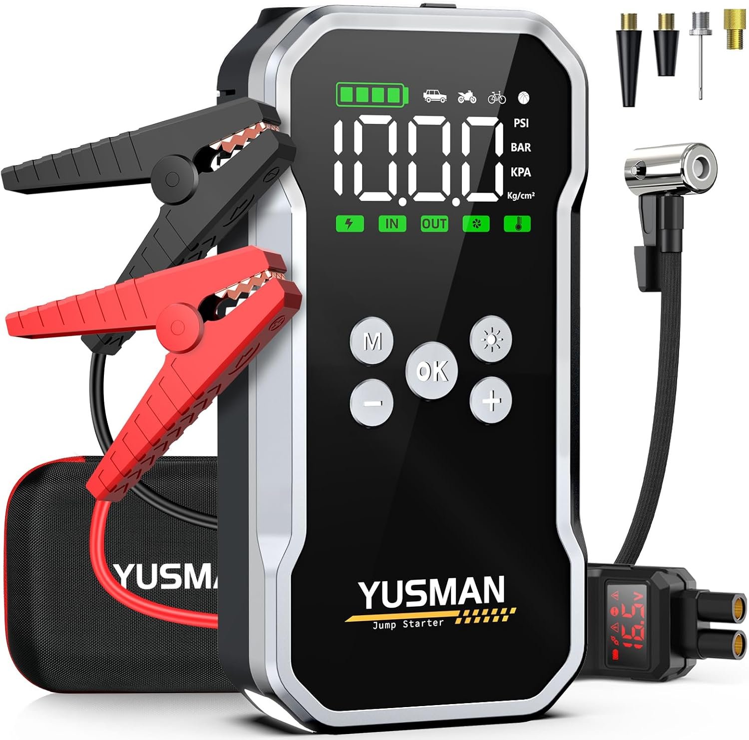 Jump Starter with Air Compressor, 8000A 160PSI Jump Starter Pack (10.0 Gas/7.0L Diesel), 12V Car Jump Starter, Battery Jump Starter with Display, Smart Jumper Cables, 2 LED Light