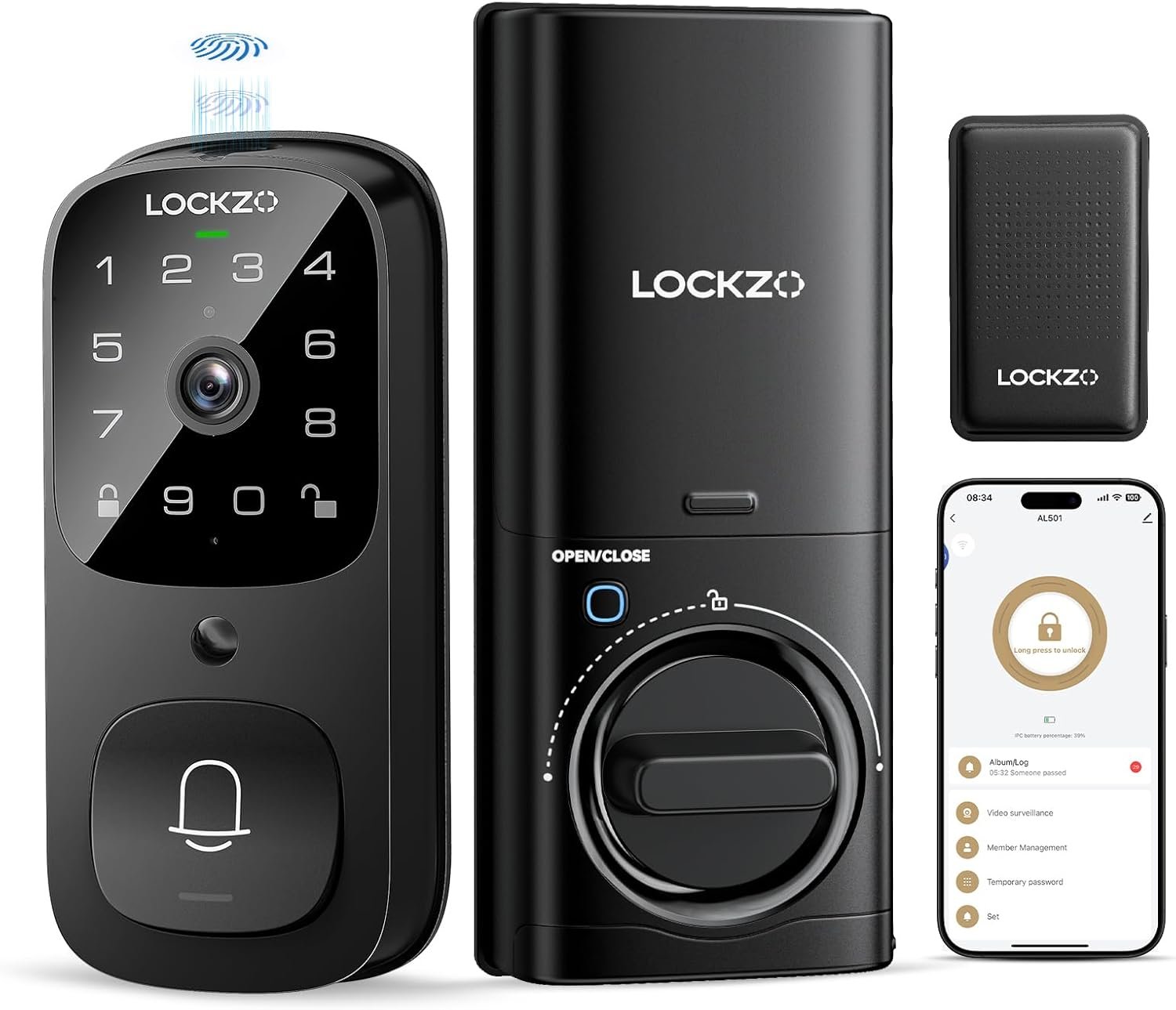 Lockzo Smart Lock with Camera, 3-in-1 WiFi Doorbell Keyless Entry Door Lock, Deadbolt Lock for Front Door, Fingerprint, Keypad Code, App Control, IP65 Waterproof, BHMA, Support Alexa&Google Assistant