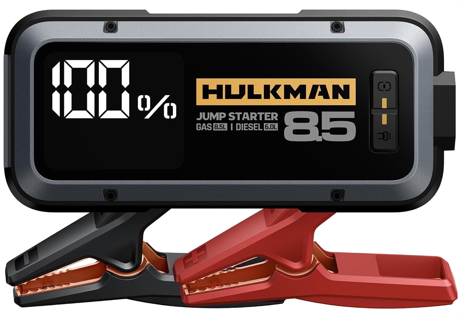 Hulkman Alpha85,Space Gray,2000A 74Wh Smart Jump Starter,12V Portable Car Battery Booster with 3.3″ Display,USB-C Power Pack,5-Mode Flashlight,Jumper Cables for up to 8.5L Gas/6.0L Diesel