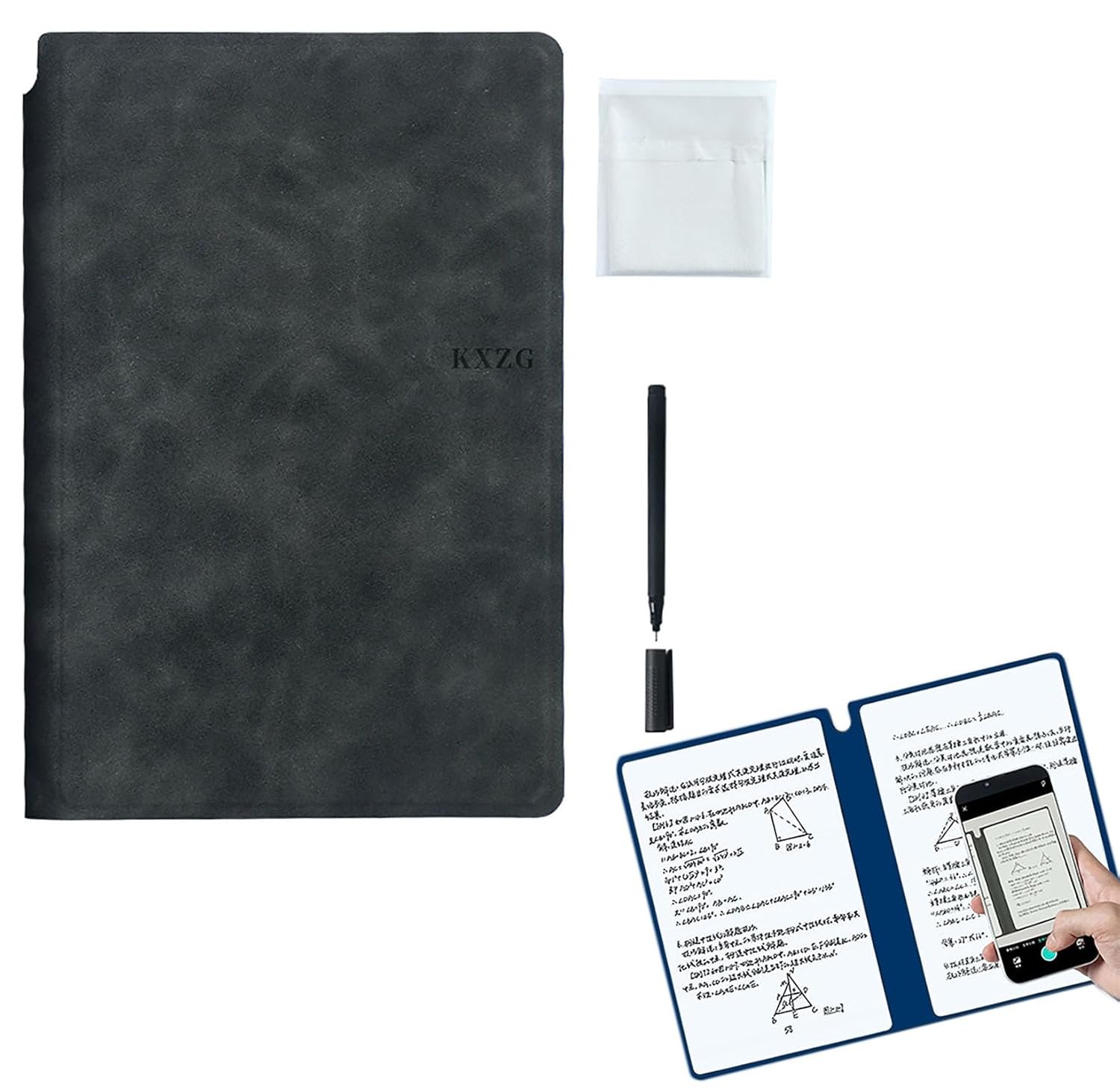 YIKANGHENG Wipeable Notebook with a Wipeable Pen and Rag, 9 Inch x 5.8 Inch Blue A5 Size PU Hardcover for Office and Taking Notes
