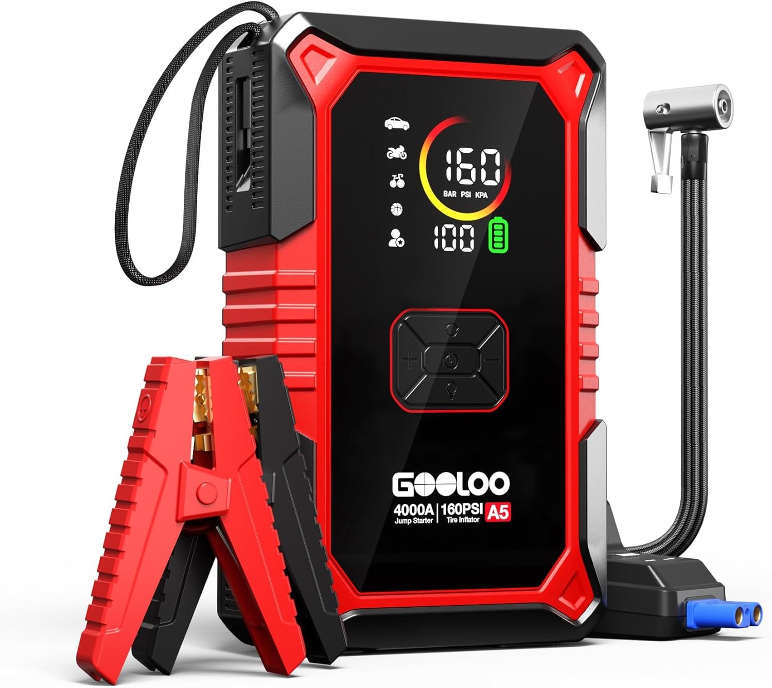GOOLOO A5 Jump Starter with Air Compressor, 4000A Car Battery Jump Starter (All Gas/10.0L Diesel) with 160PSI Tire Inflator Auto-Off, 45W PD Fast Charging, 12V Jump Box Car Jumper Starter Portable