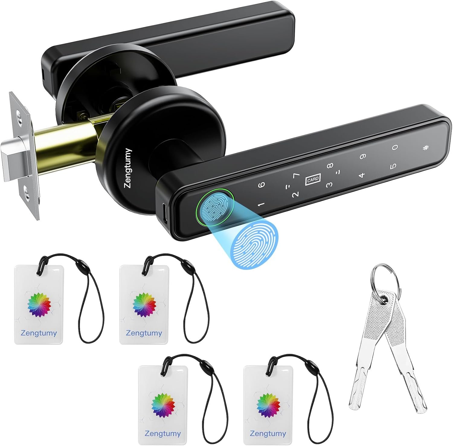 Fingerprint Door Lock, Door Locks for Bedrooms, Biometric Door Lock with Fingerprint/Password/Key/IC Card-Smart Door Lock for Home, Hotel, Office, Apartment-Black