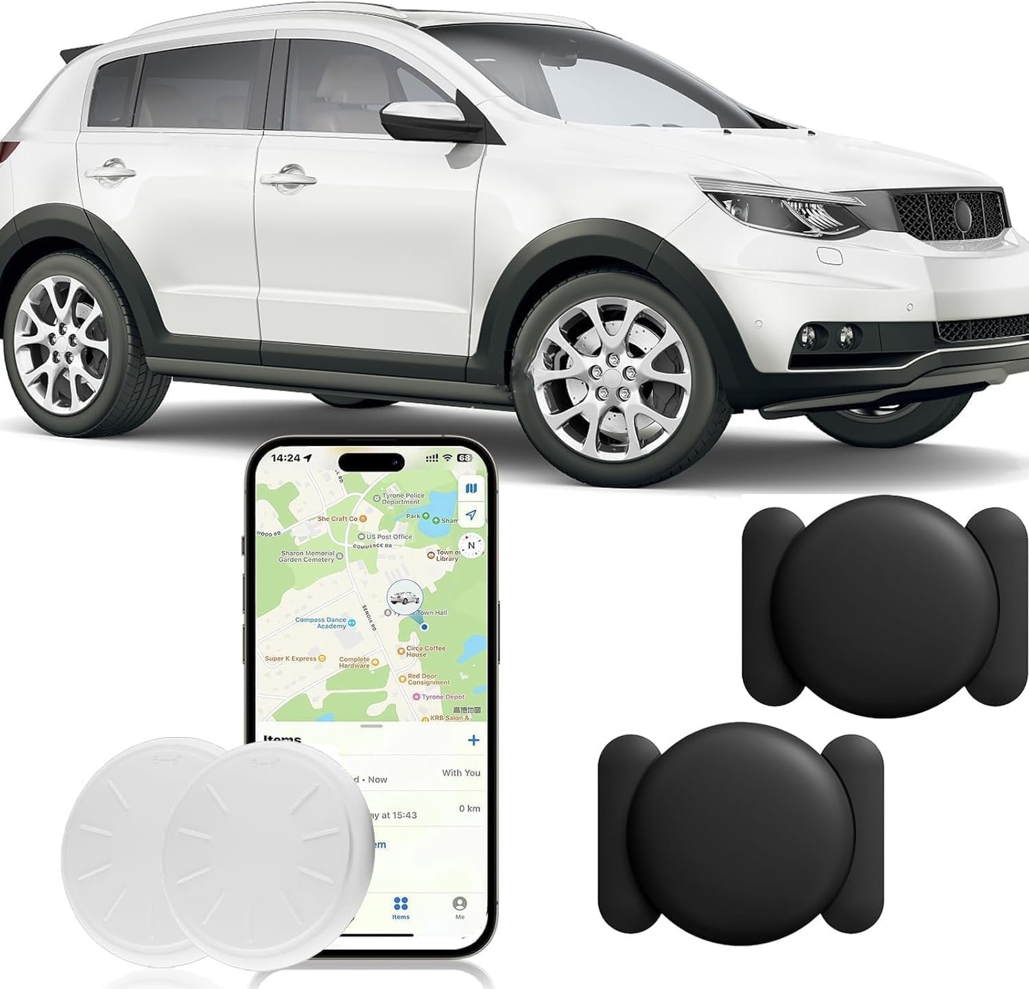 GPS Tracker for Vehicles, 2PCS Real Time GPS Tracker, Car Tracker Device Hidden, Work with Find My (iOS Only), Tracker Device for Vehicles with Magnetic Case, No Monthly Fee, Waterproof Car Tracker