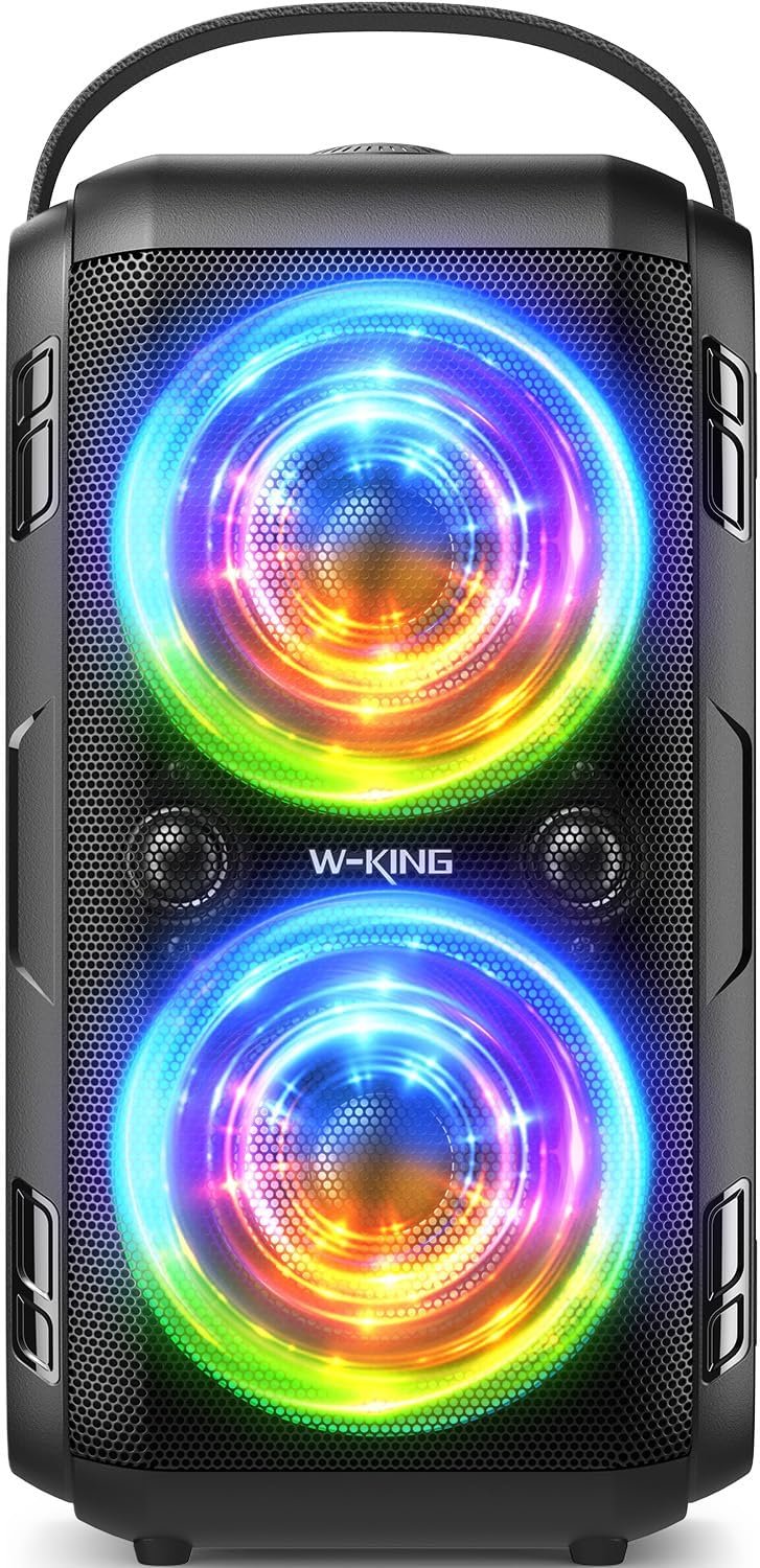 W-KING Party Bluetooth Speaker Boom Box, 180W Max Big Large Loudest Wireless Outdoor Portable Speaker 4 Drivers with 2*4.04” Subwoofer, 80W HD Huge 105dB Pulse Natur Deep Bass, IPX5/24H/EQ/USB/TF/AUX