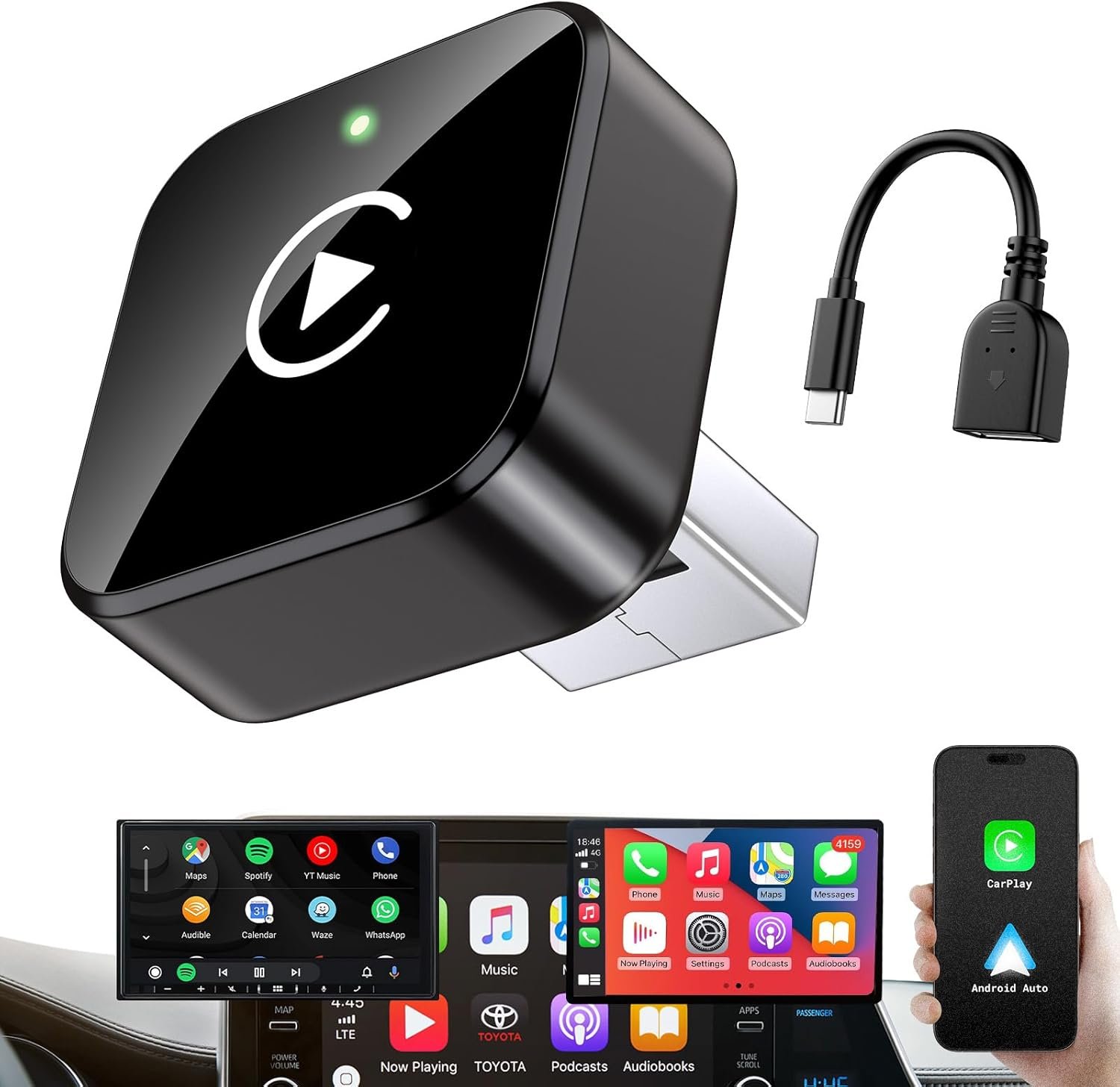 iGENJUN Wireless CarPlay Adapter 2026 Upgrade Mini Design, USB/USB-C Plug & Play Converts CarPlay to Wireless – Easy Use Fast Stable Connection Car Play for iPhone & Android