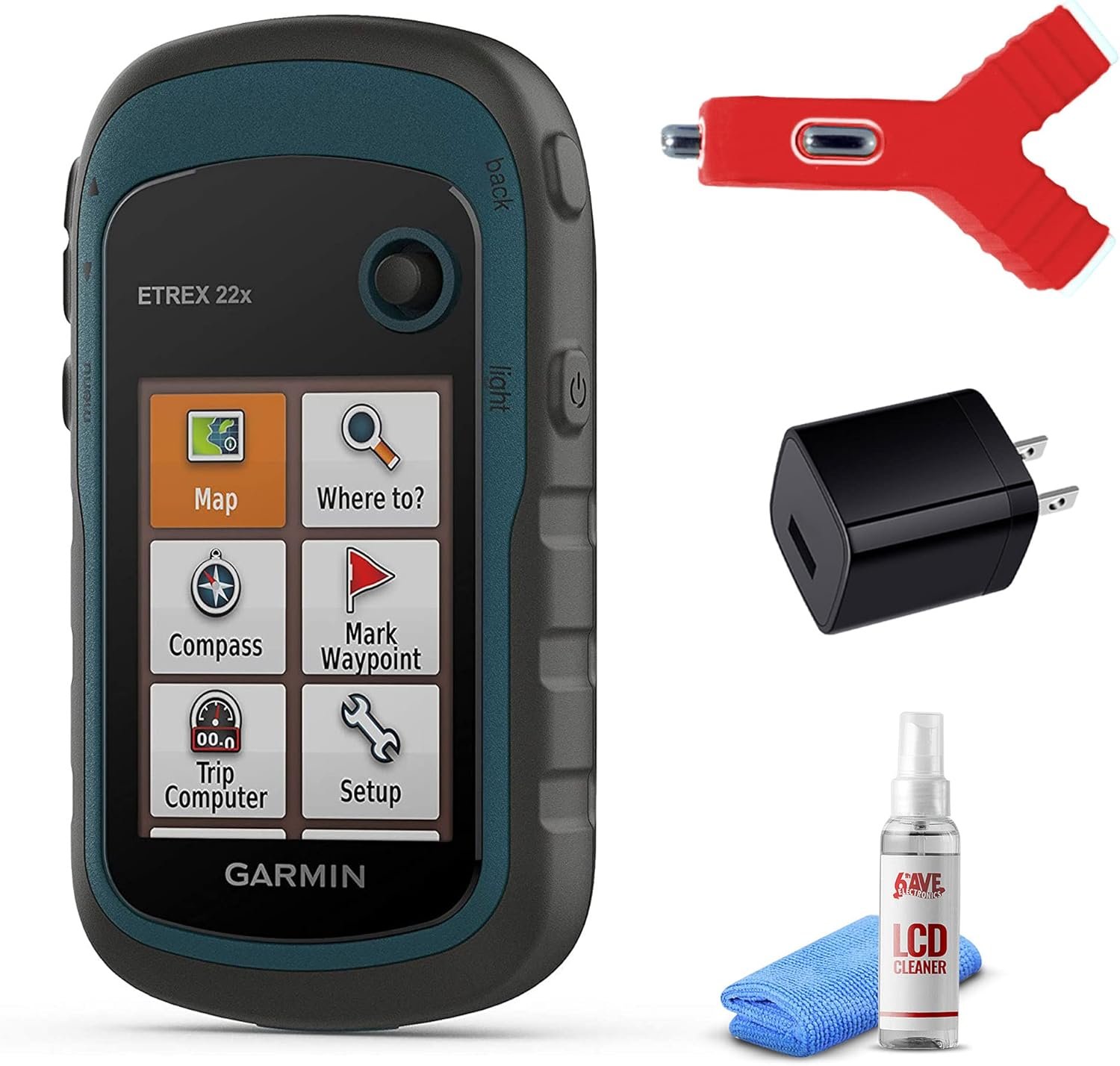 Garmin eTrex 22x, Rugged Handheld GPS Navigator with 6Ave Travel Kit & LCD Screen Cleaner (010-02256-00)