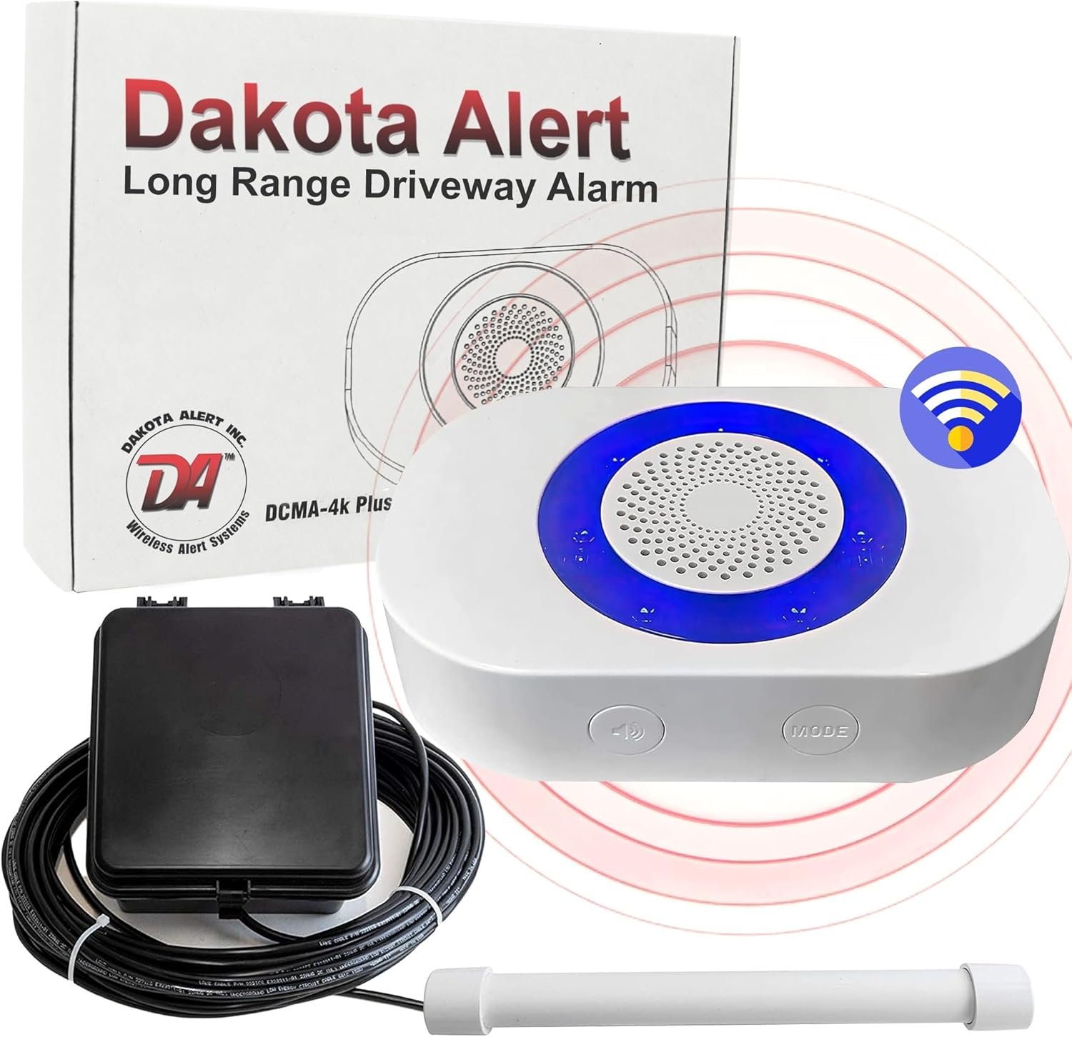 Dakota Alert Driveway Alarm Sensor – DCPA-4k Plus Driveway Alarms Wireless Outside Weatherproof Alert System, 1-Mile-Long Range Sensors, Receiver & Vehicle Detecting Probe Transmitter & 50′ Wire