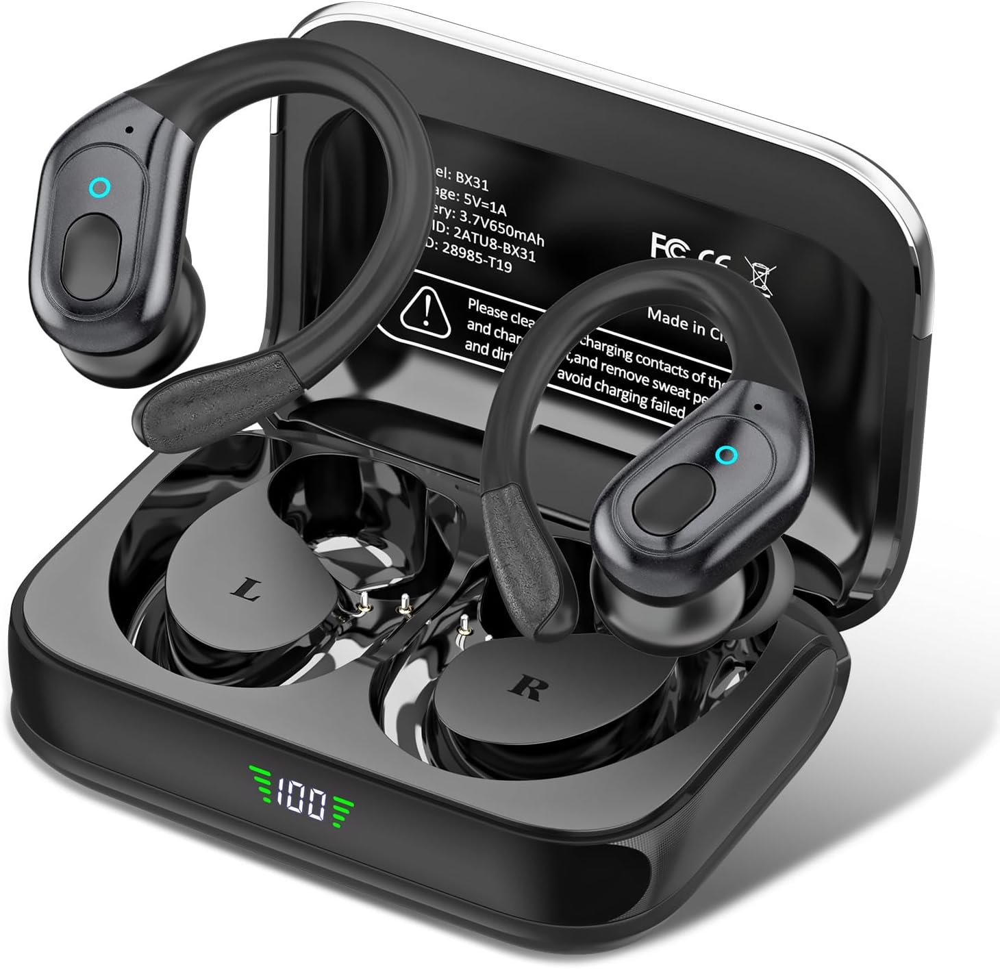 sajawass Wireless Earbuds, Sports Bluetooth Headphones, 75Hrs Playtime Ear Buds with LED Power Display, Noise Canceling Headset, IPX7 Waterproof Earphones for Workout/Running