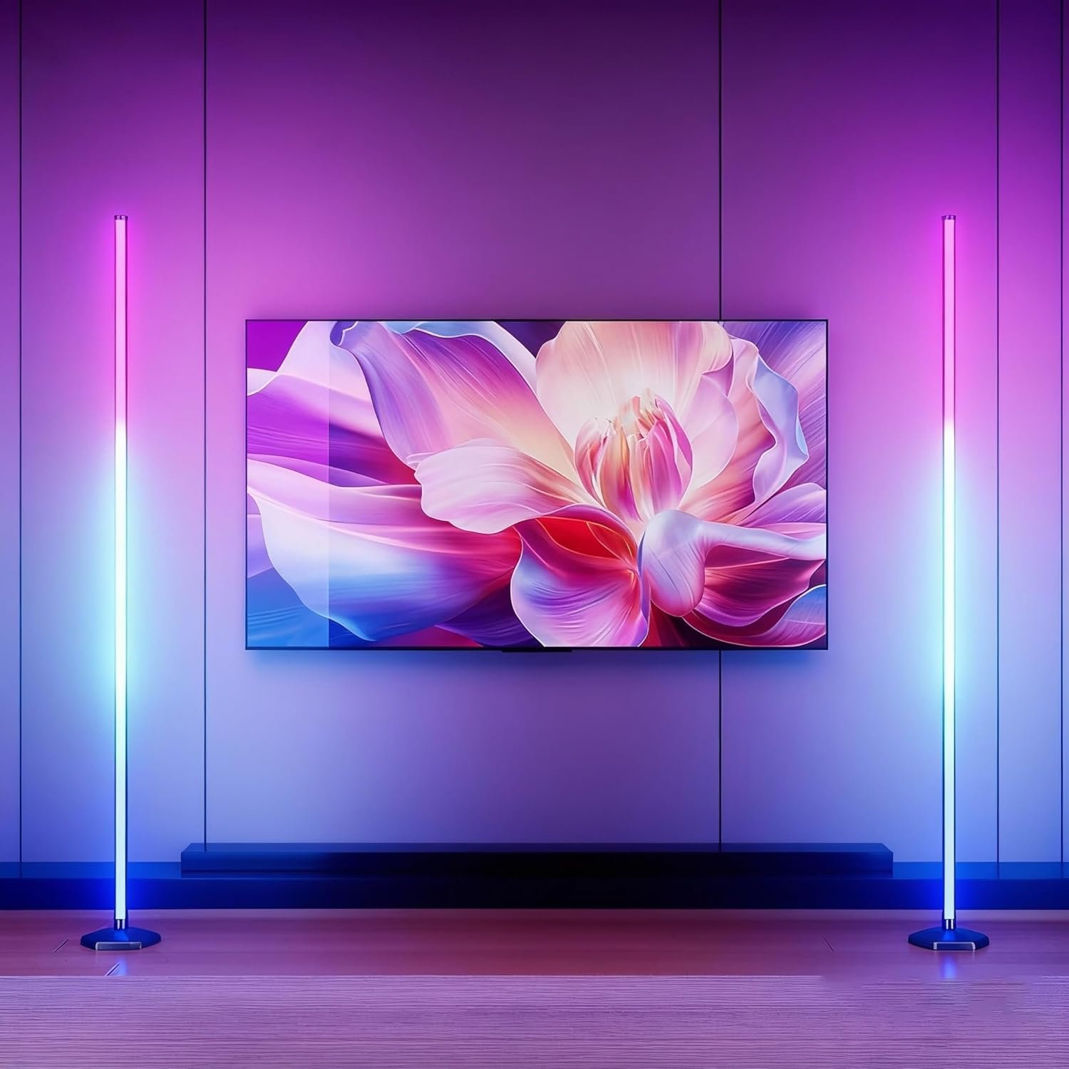 Corner Floor Lamp, 2 Pack RGB Corner Lamp with App/Remote/Button Control, Smart LED Floor Lamp with 16 Million DIY Colors & 68+ Scene, Music Sync for Living Room, Bedroom, Gaming Room (2, 57 Inch)