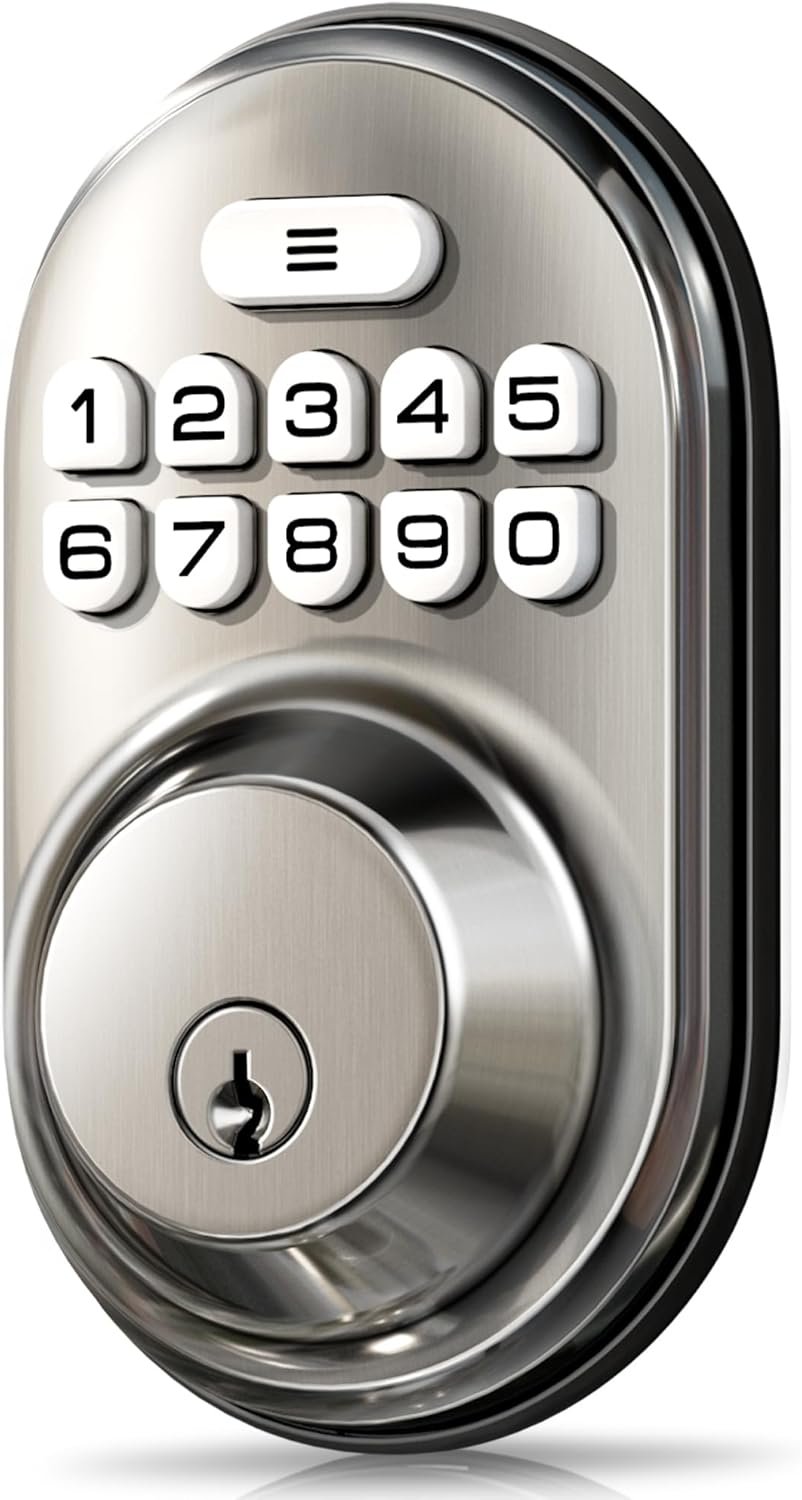 Veise Keyless Entry Door Lock, Electronic Keypad Deadbolt, Keyed Entry, Auto Lock, Anti-Peeking Password, Back Lit & Easy Installation Design, Satin Nickel