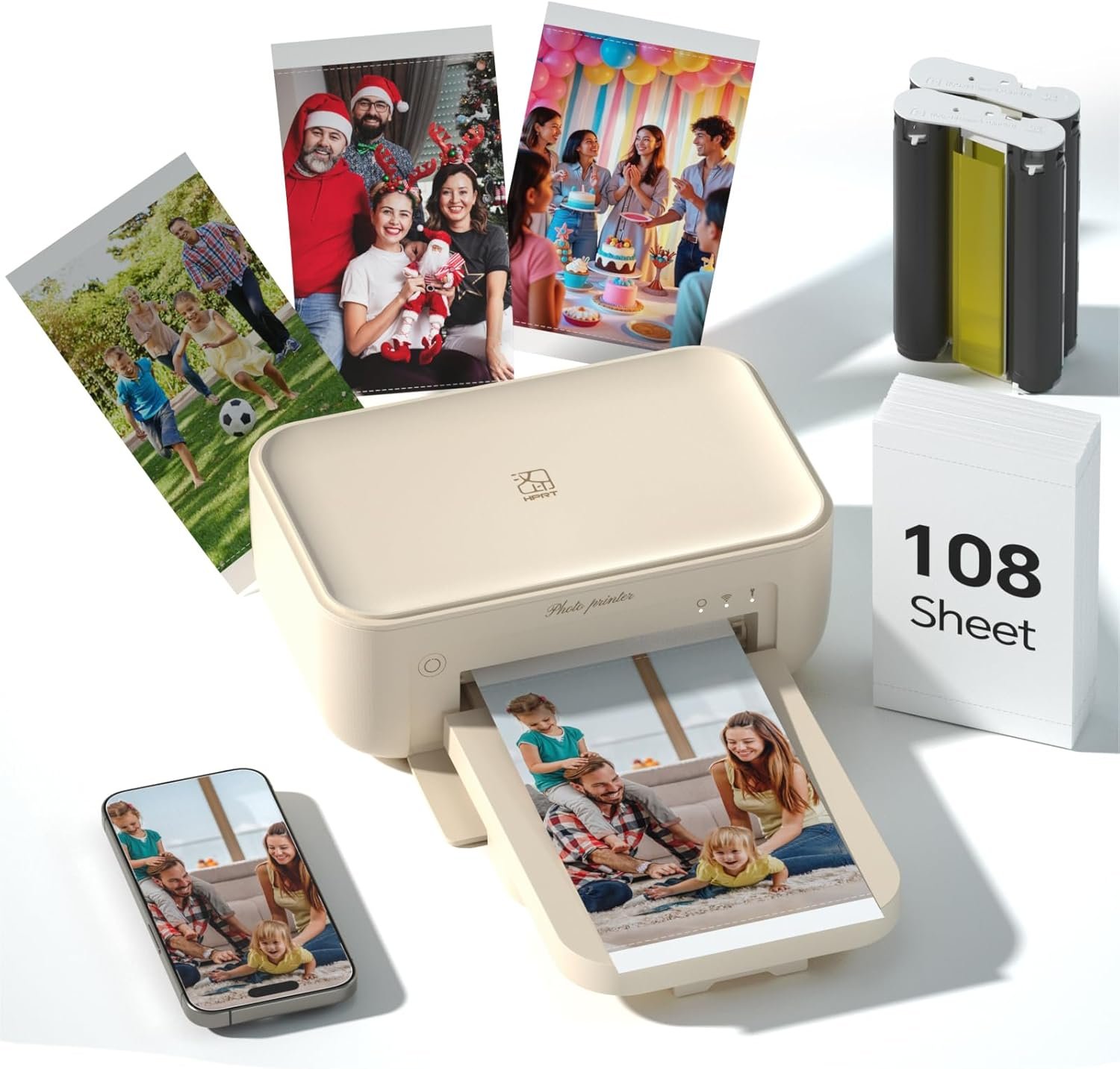 HPRT 4×6 Photo Printer with 108 Sheets & 2 Ribbons – Dye Sublimation Wireless Portable Photo Printer for iPhone & Android Smartphones, Home & Travel Picture Printing, Ideal Gift, Beige