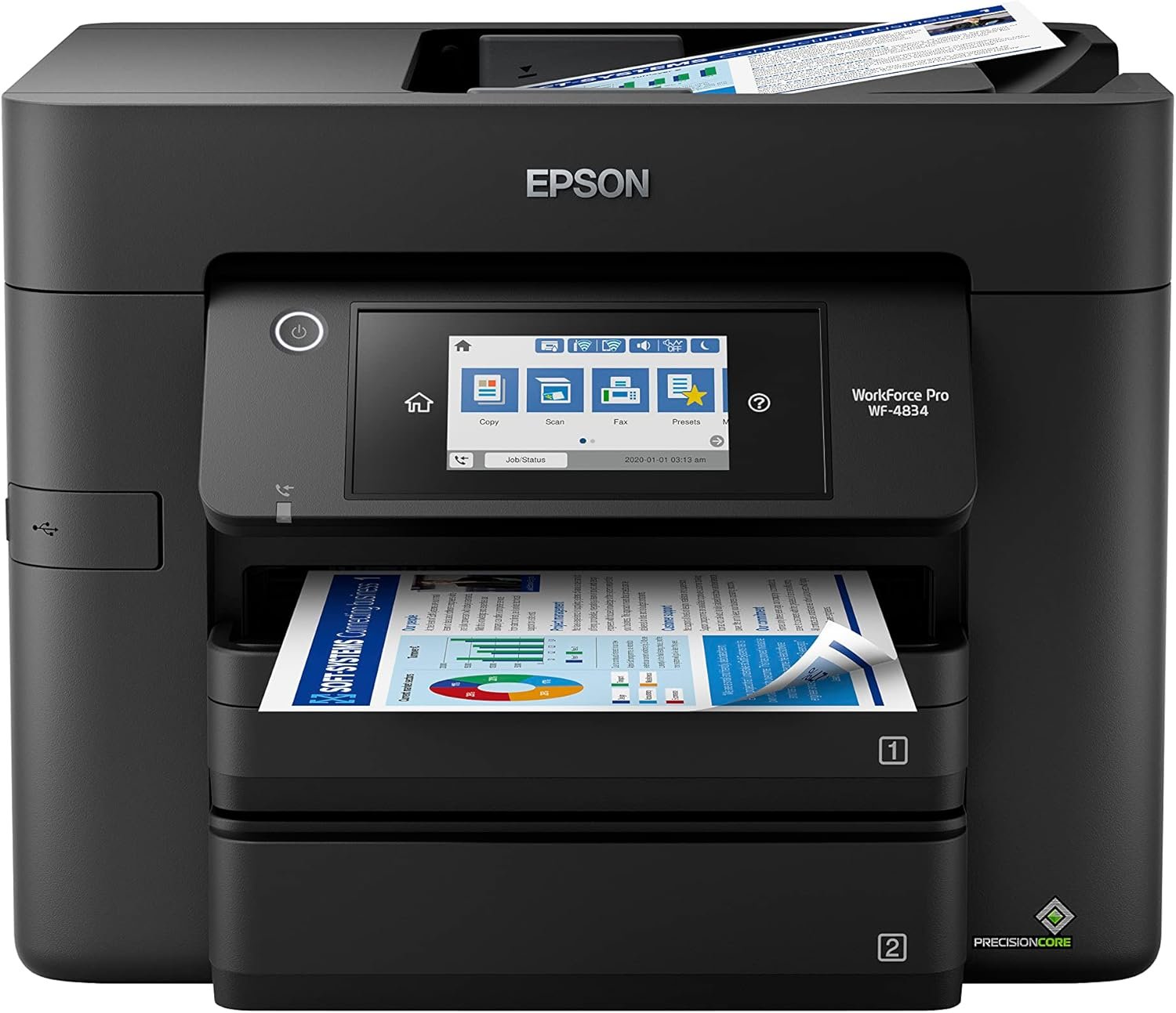 Epson Workforce Pro WF-4834 Wireless All-in-One Printer with Auto 2-Sided Print Copy, Scan and Fax, 50-Page ADF, 500-sheet Paper Capacity, 4.3″ Color Touchscreen