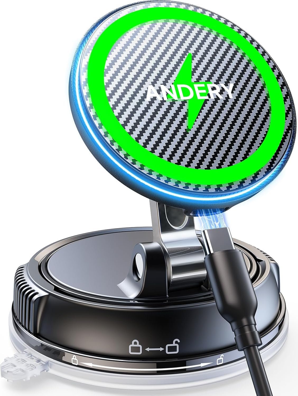 ANDERY Only for iPhone Magsafe Car Mount Charger [15W Fast Wireless Charging, 78+LBS Strong Suction 2400gf Strong Magnetic] 360° Adjustable Car Phone Holder, Phone Holders for Your Car for pats & mats