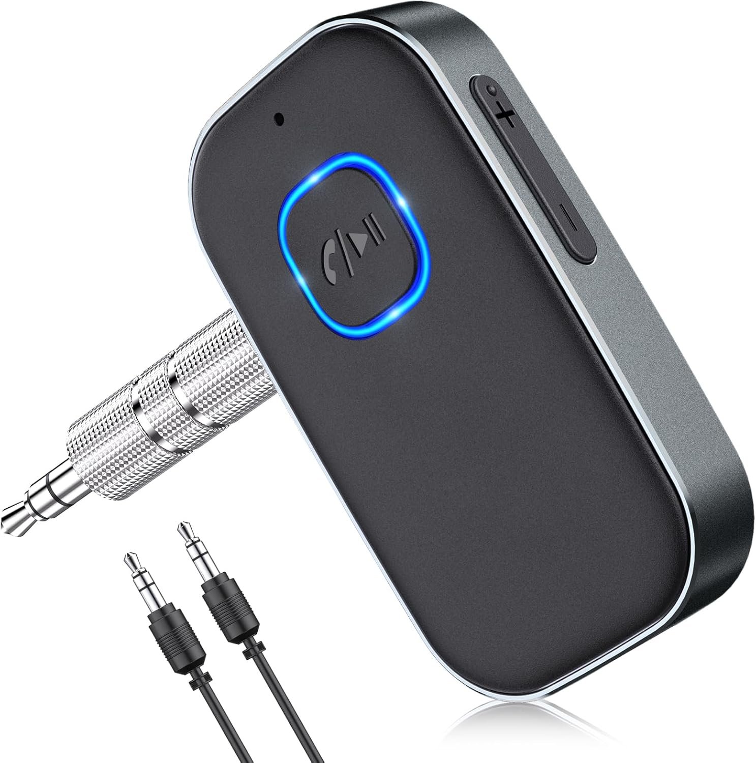 COMSOON Bluetooth Receiver for Car, Noise Cancelling 3.5mm AUX Bluetooth Car Adapter, Wireless Audio Receiver for Home Stereo/Wired Headphones, Hands-Free Call, 16H Battery Life – Dark Gray