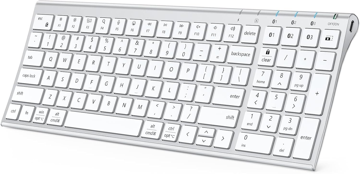 iClever BK10 SE Bluetooth Keyboard for Mac, Multi-Device Slim Wireless Keyboard with Numeric Keypad, Standard Full-Size Keys, USB-C Rechargeable, Compatible with iPad Windows iOS Android